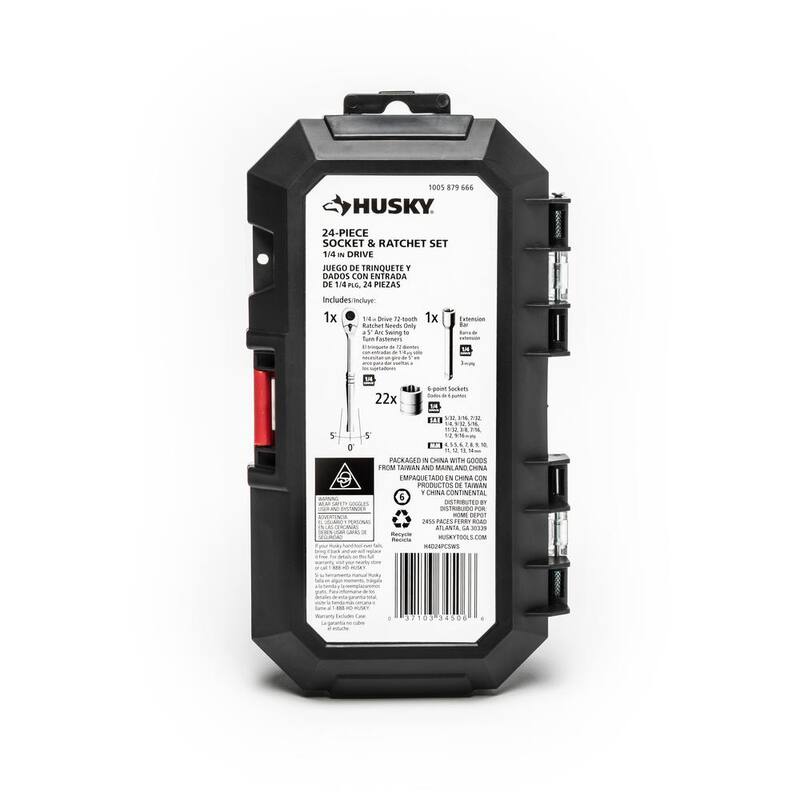 Juego de dados estándar Husky de 1/4 de pulgada (24 piezas) con trinquete de unidad SAE/métrico - H4D24PCSWS