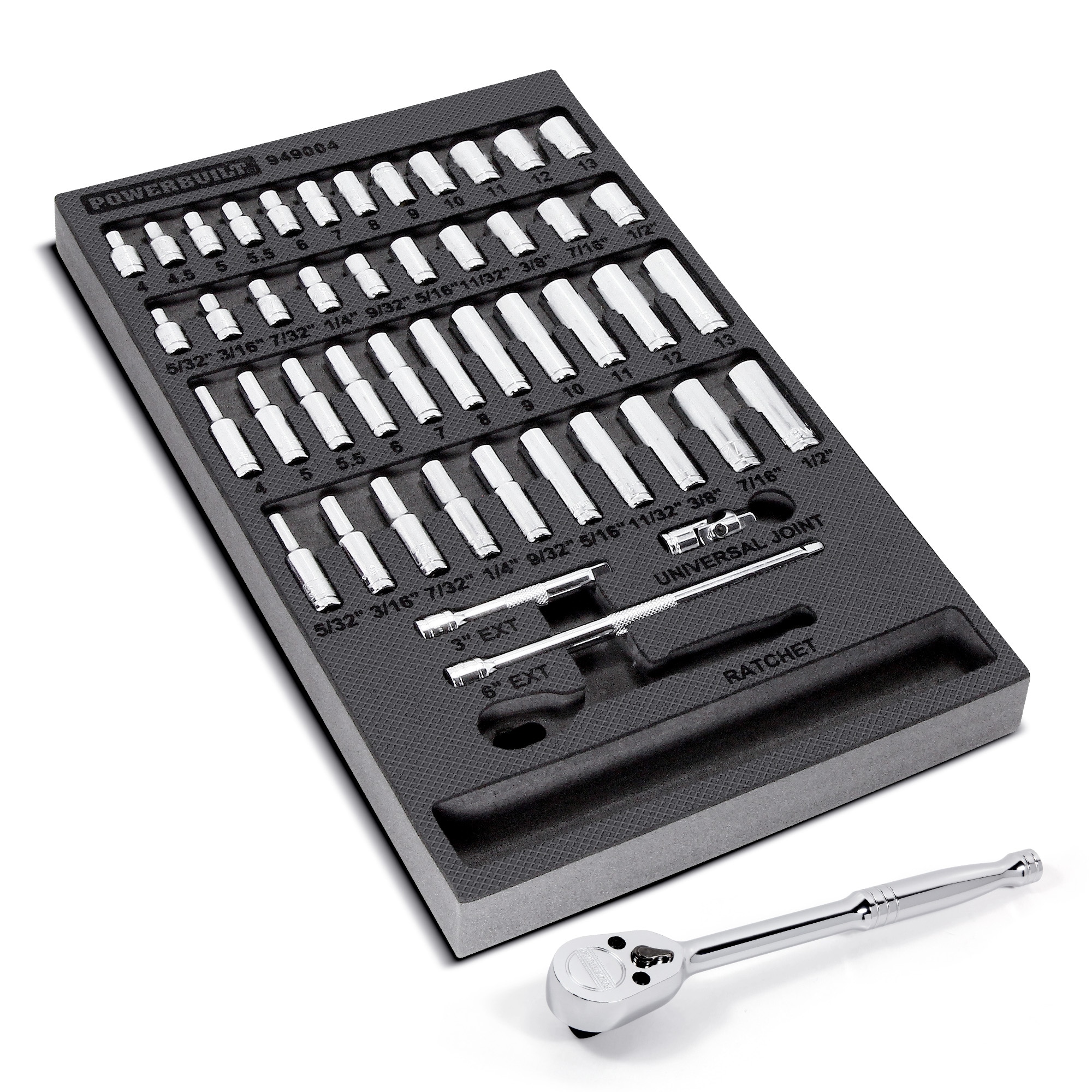 Juego de dados profundos y superficiales estándar (SAE) y métricos Powerbuilt de 1/4 de pulgada 47 piezas 949004