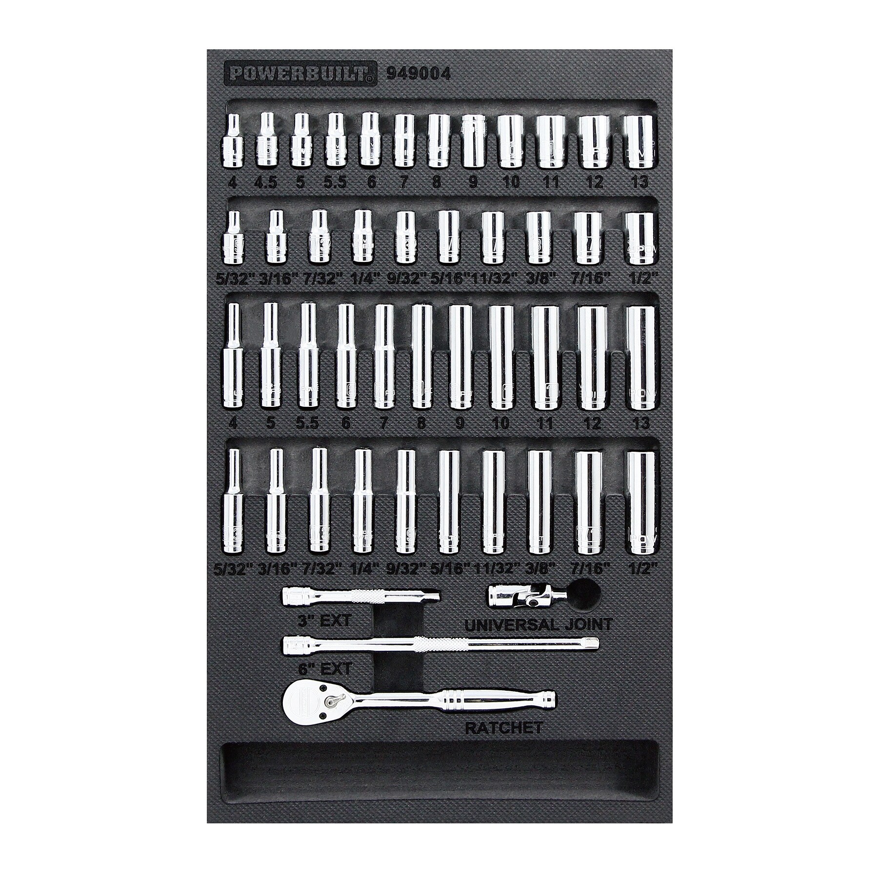 Juego de dados profundos y superficiales estándar (SAE) y métricos Powerbuilt de 1/4 de pulgada 47 piezas 949004