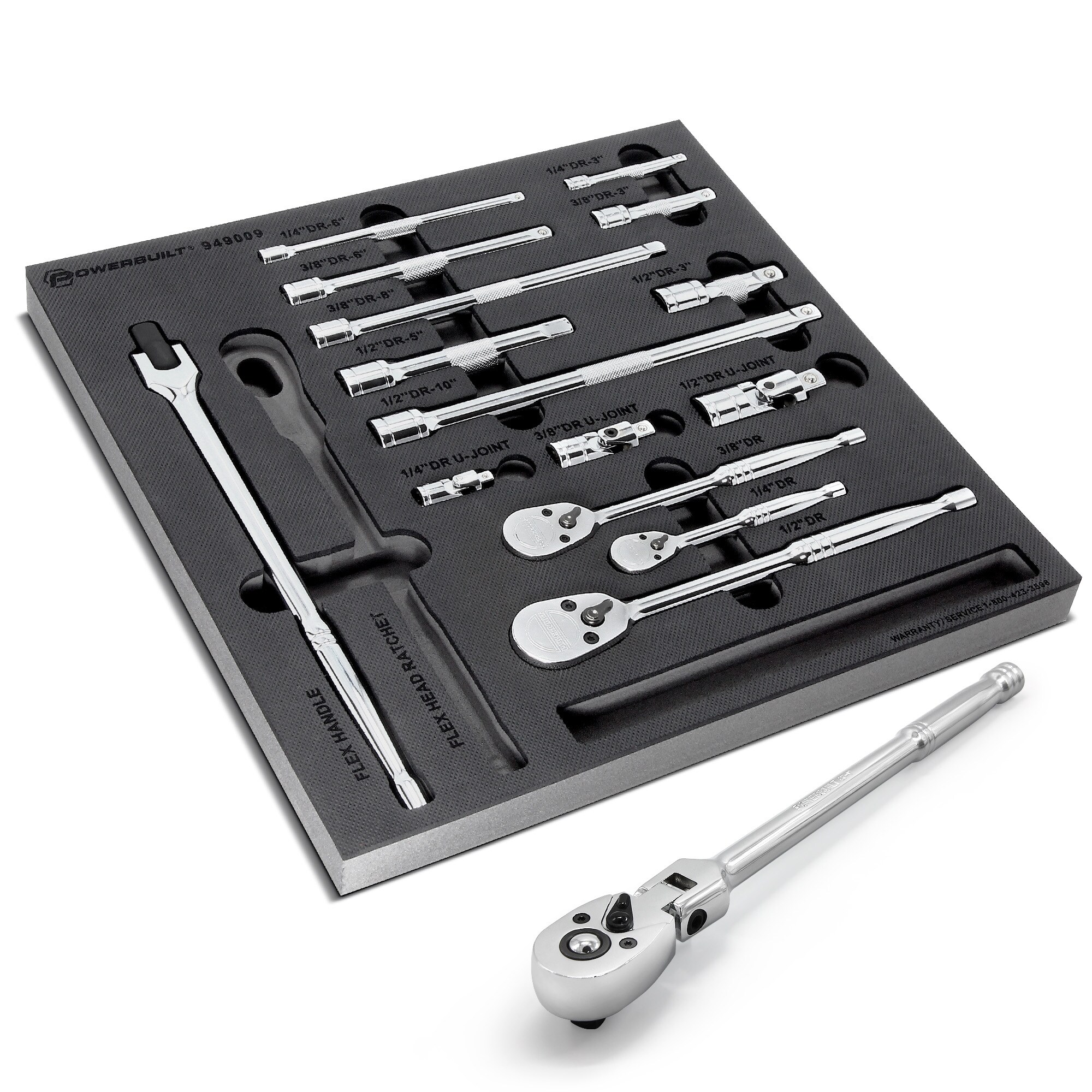 Juego de 16 piezas Powerbuilt 1/4-in a 1/2-in Drive Standard (SAE) y Metric Intermediate Socket Set 949009