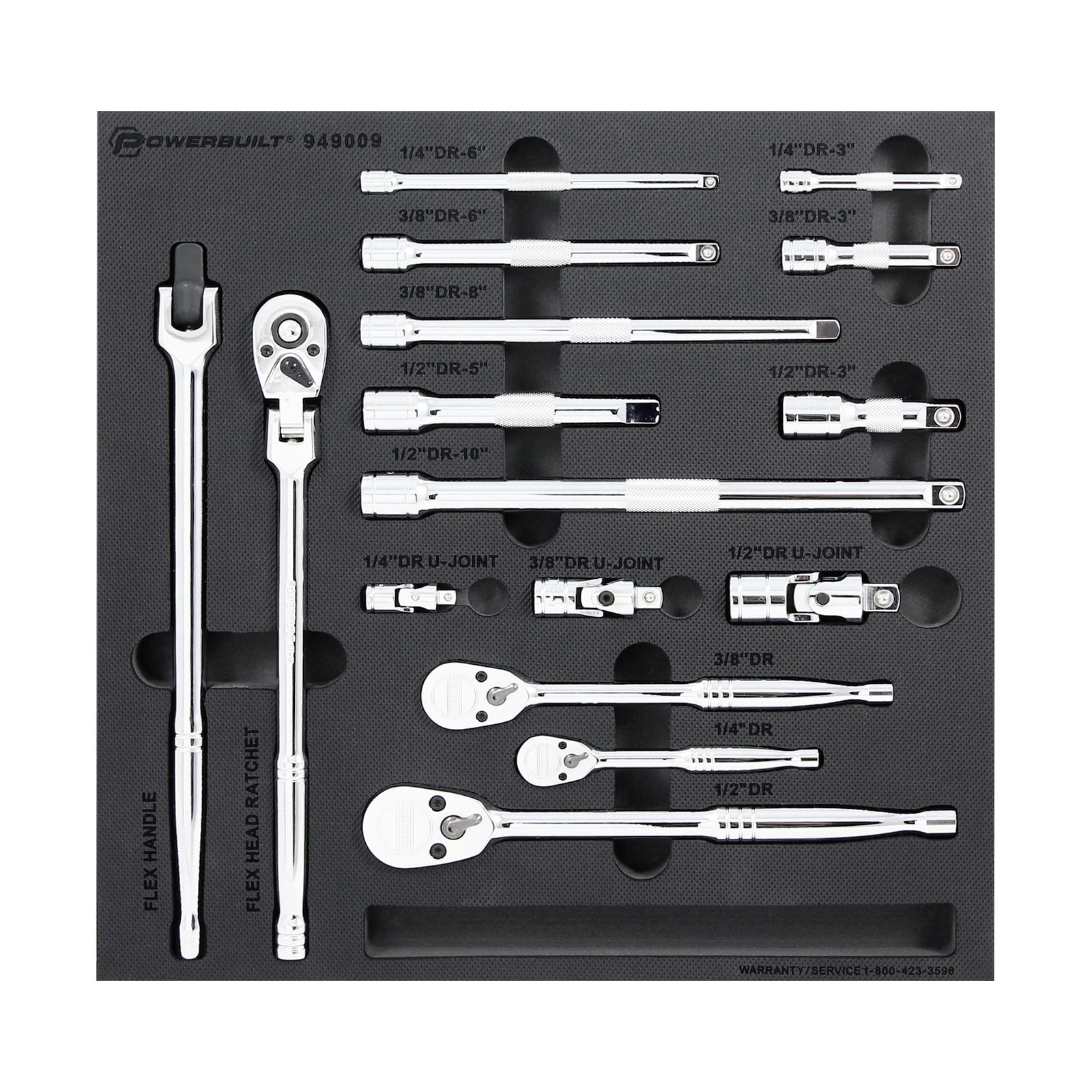 Juego de 16 piezas Powerbuilt 1/4-in a 1/2-in Drive Standard (SAE) y Metric Intermediate Socket Set 949009