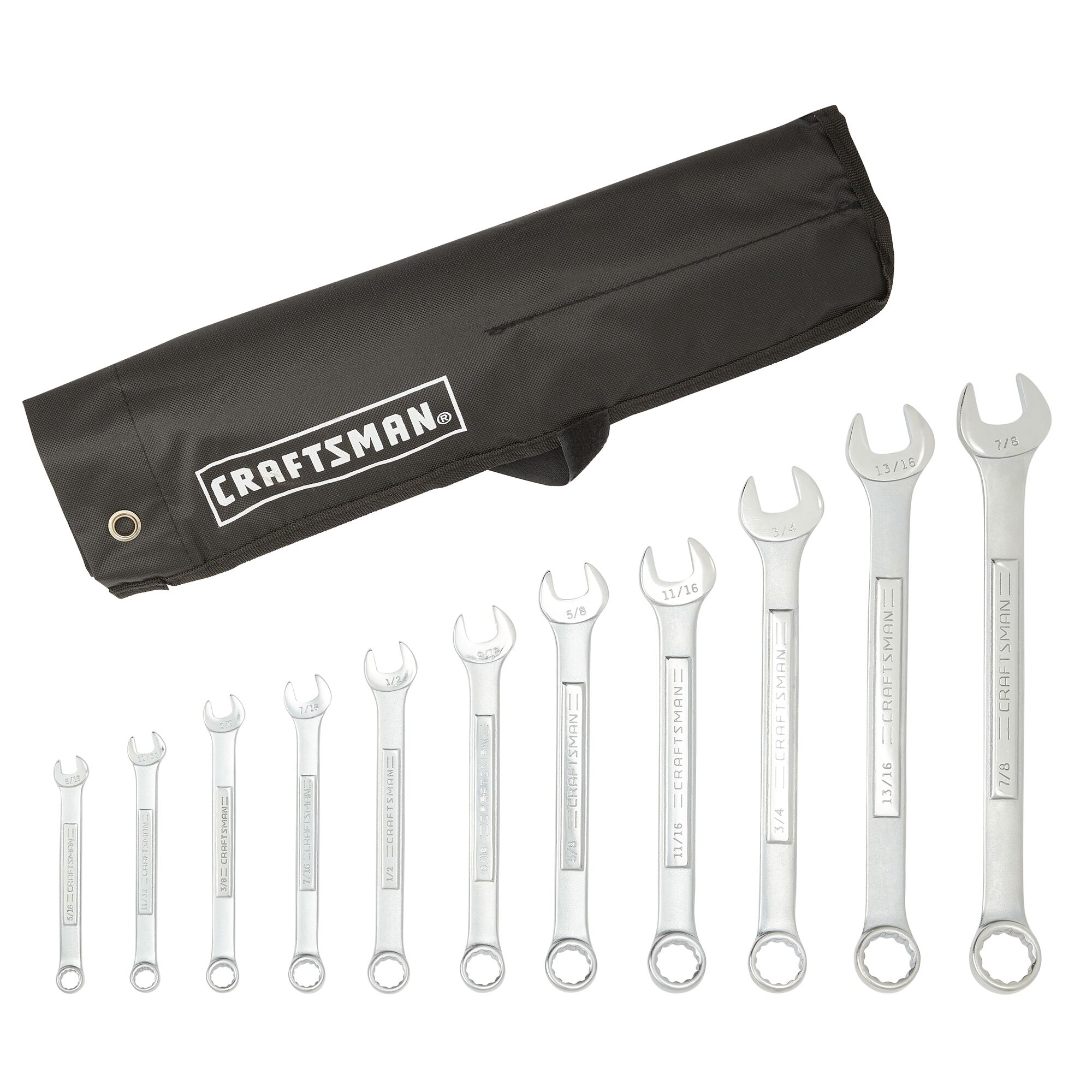 Juego de 11 piezas de Llaves Combinadas Estándar de 12 Puntos (SAE) CRAFTSMAN Incluye Estuche Suave CMMT10946