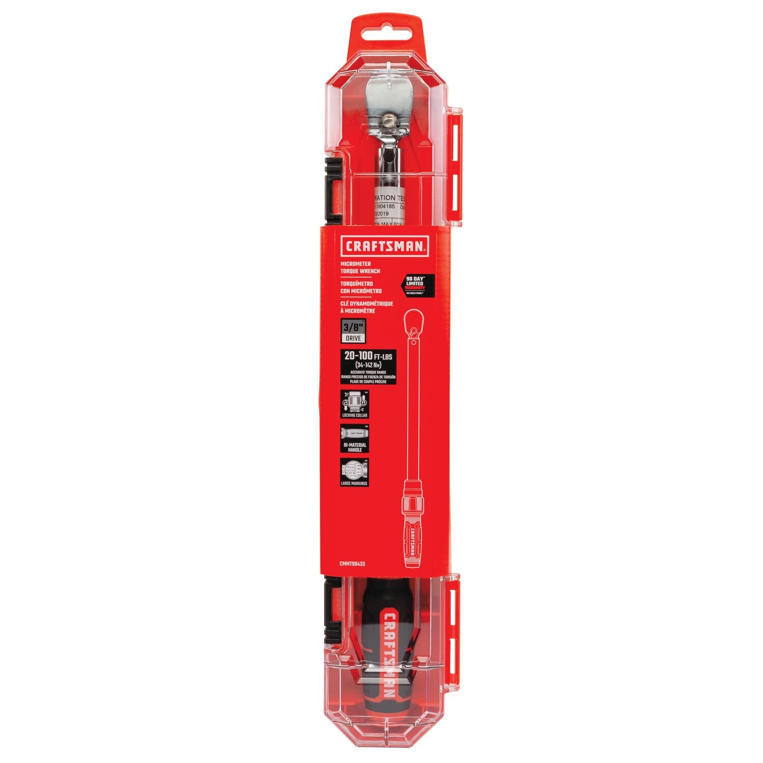 Llave de torsión de clic de 3/8 pulgadas CRAFTSMAN (20 lb-pie a 100 lb-pie) CMMT99433.