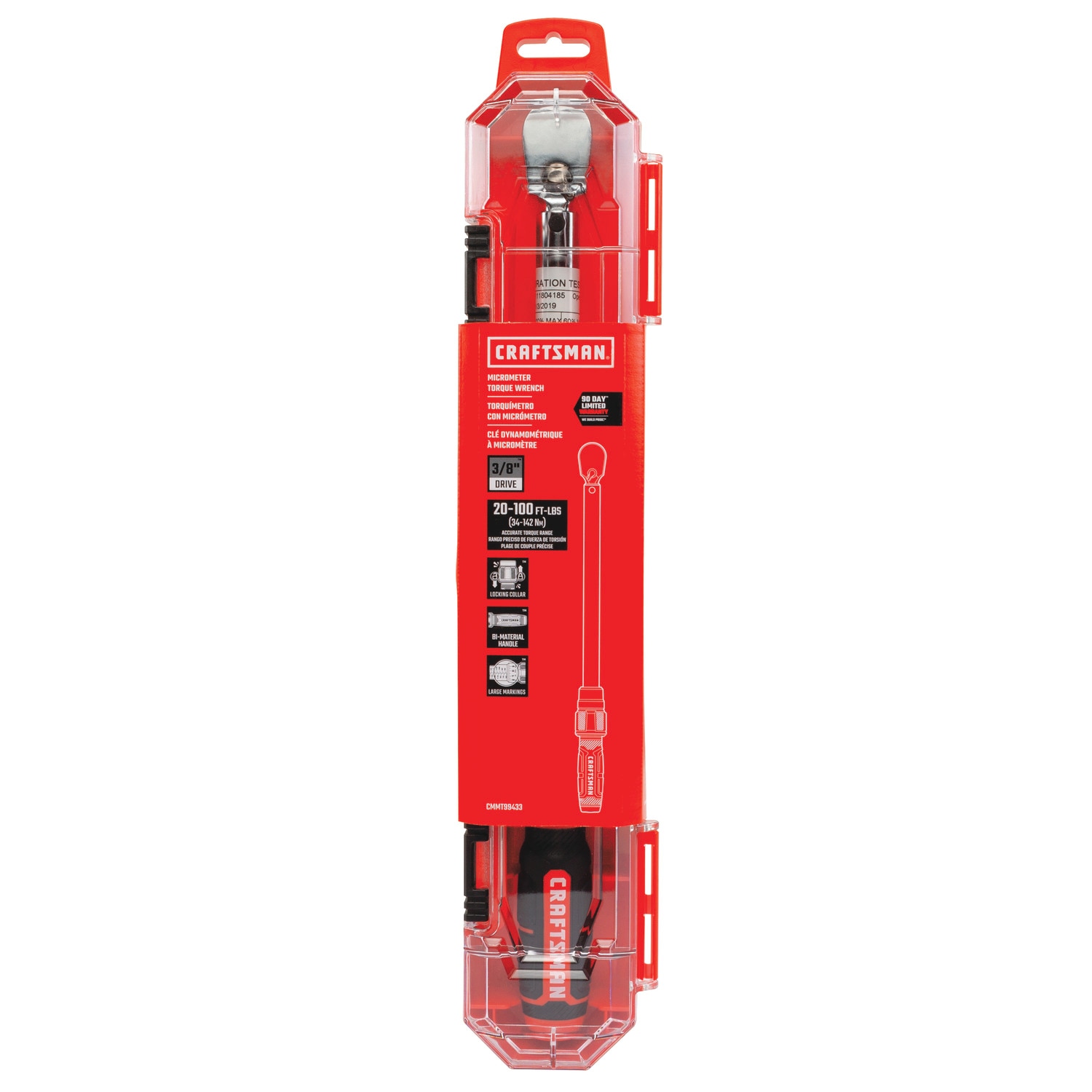 Llave de torsión de clic de 3/8 pulgadas CRAFTSMAN (20 lb-pie a 100 lb-pie) CMMT99433.