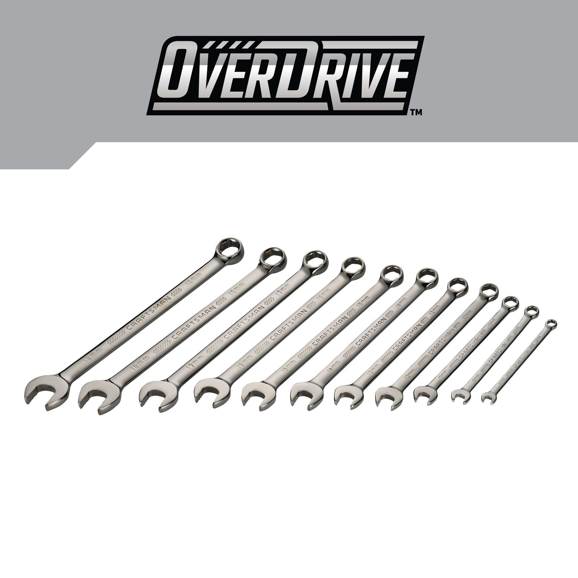 Juego de 11 piezas CRAFTSMAN OVERDRIVE - Llaves combinadas métricas estándar de 6 puntos con estuche resistente CMMT87811
