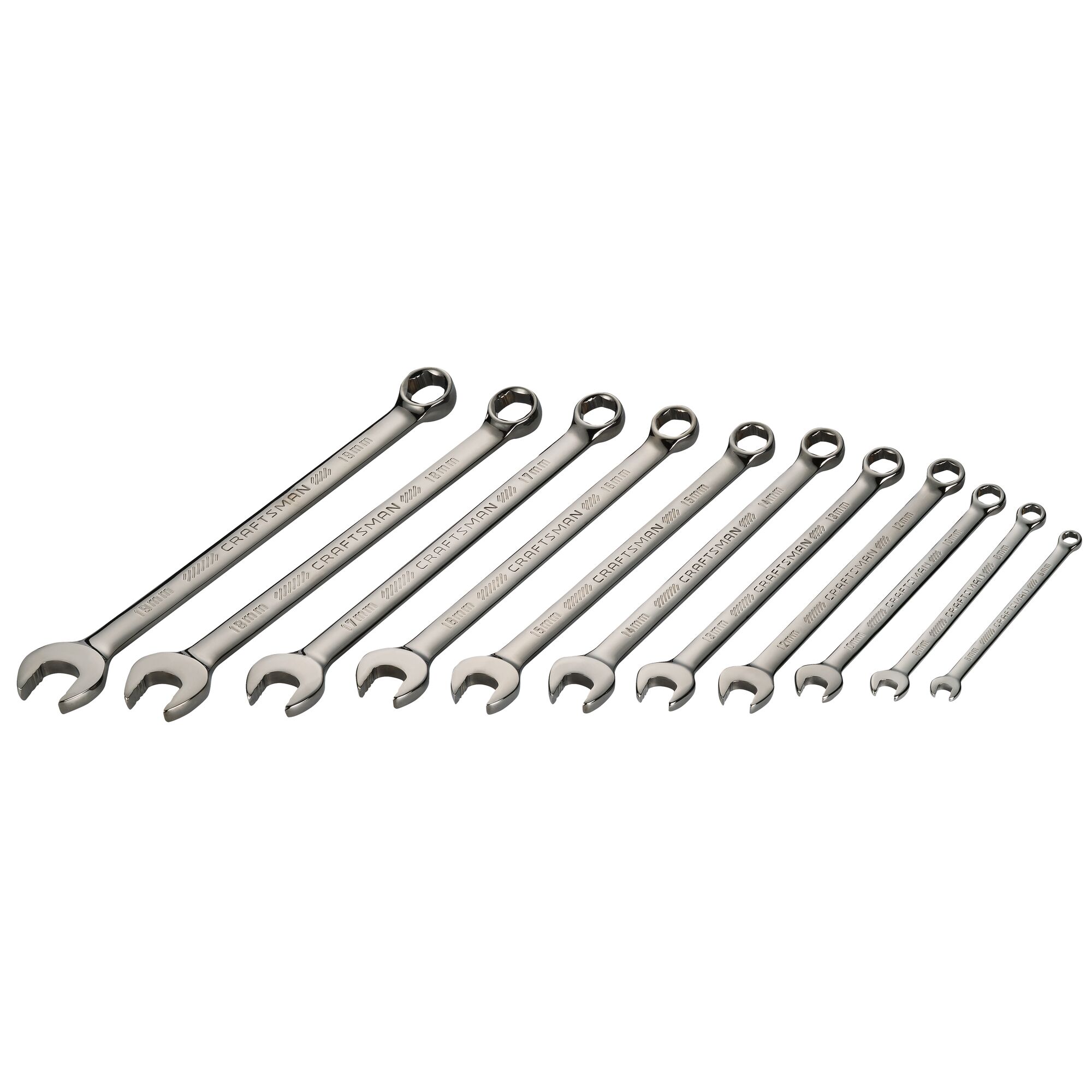 Juego de 11 piezas CRAFTSMAN OVERDRIVE - Llaves combinadas métricas estándar de 6 puntos con estuche resistente CMMT87811