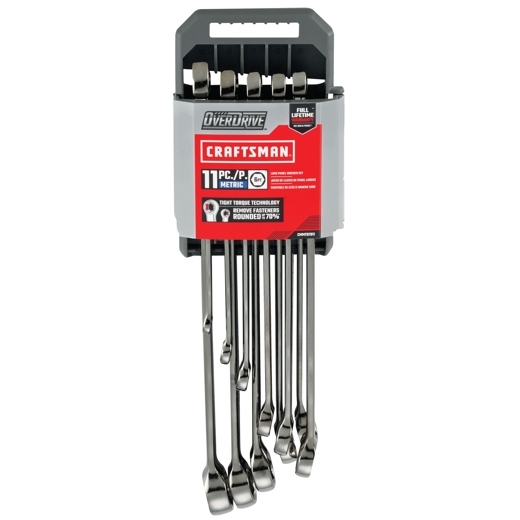 Juego de 11 piezas CRAFTSMAN OVERDRIVE - Llaves combinadas métricas estándar de 6 puntos con estuche resistente CMMT87811