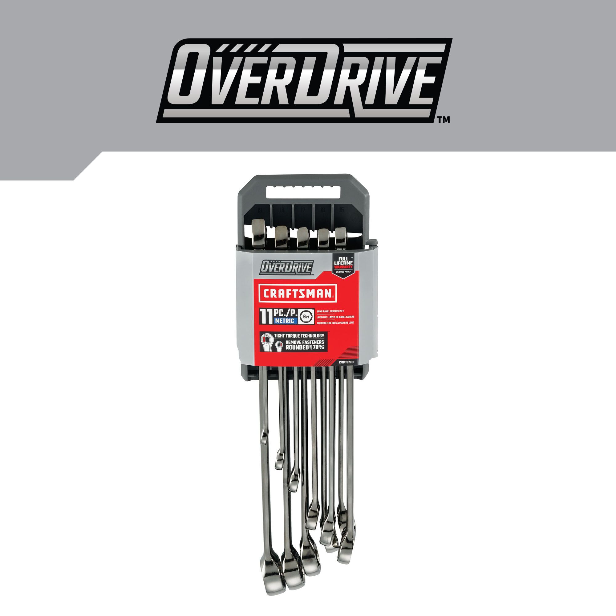 Juego de 11 piezas CRAFTSMAN OVERDRIVE - Llaves combinadas métricas estándar de 6 puntos con estuche resistente CMMT87811