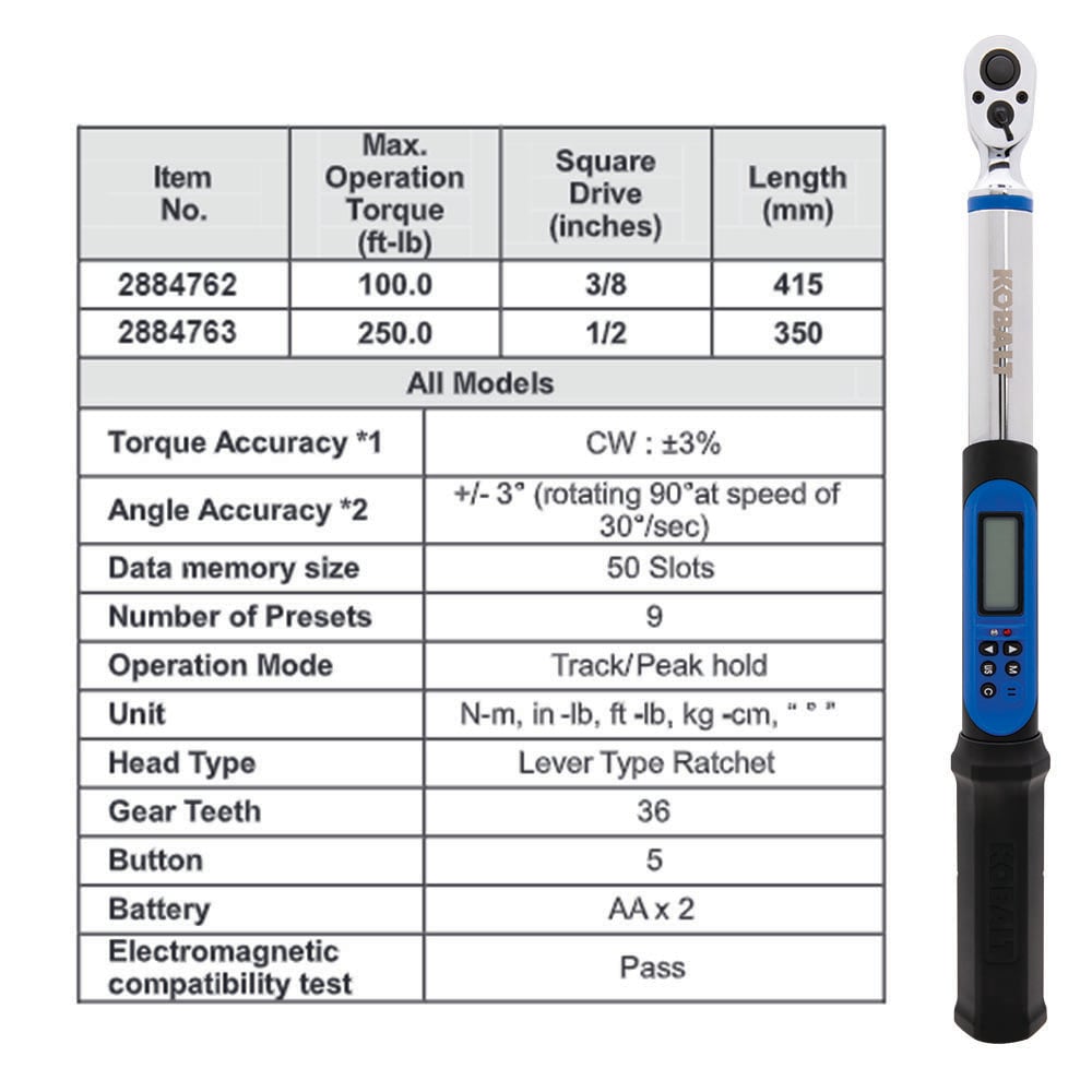 Llave de torsión digital de 3/8 pulgadas Kobalt (5 ft/lb a 100 ft/lb) con baterías incluidas 81731