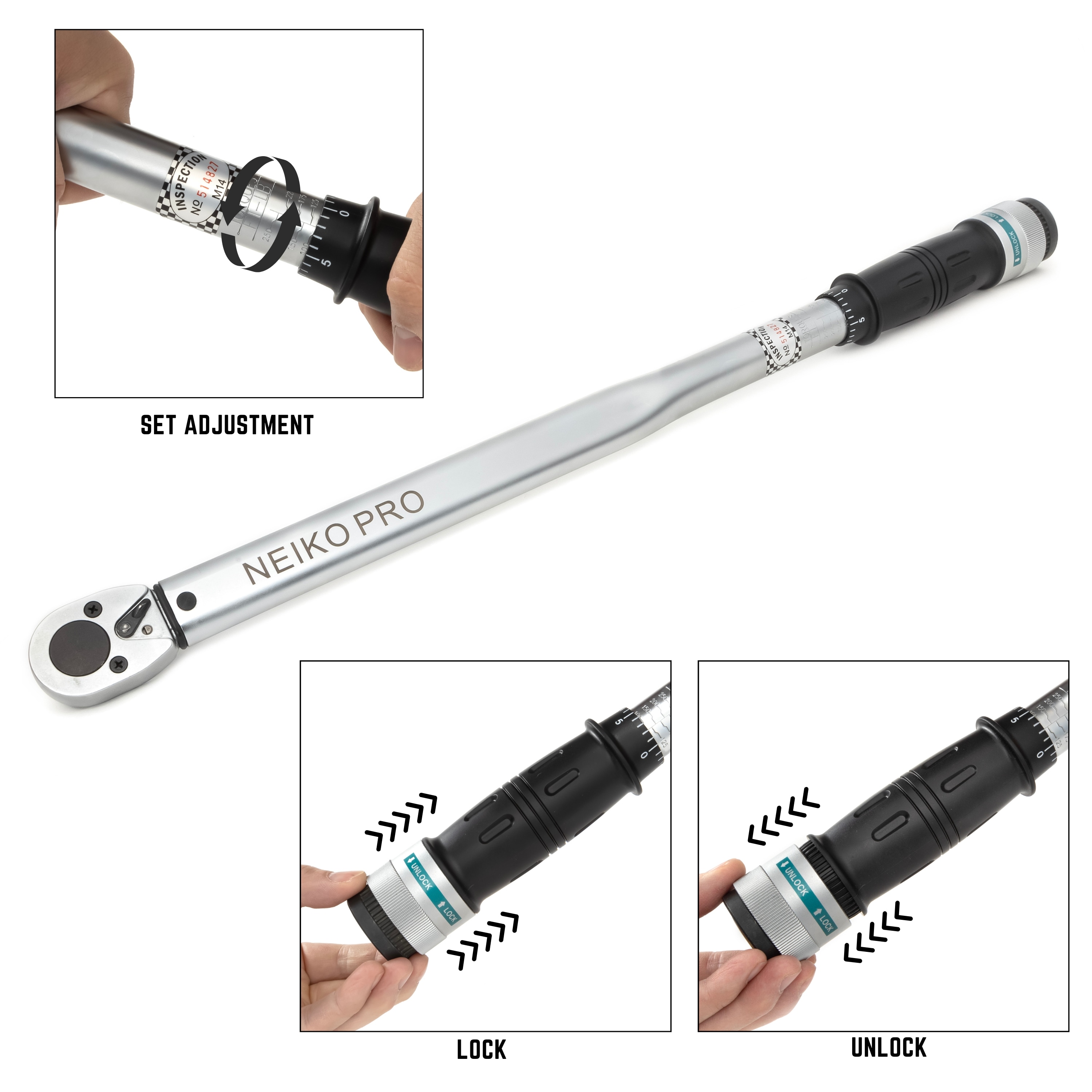 Llave de torsión de clic NEIKO de 1/2 pulgadas (50 libras-pie a 250 libras-pie) 03709B