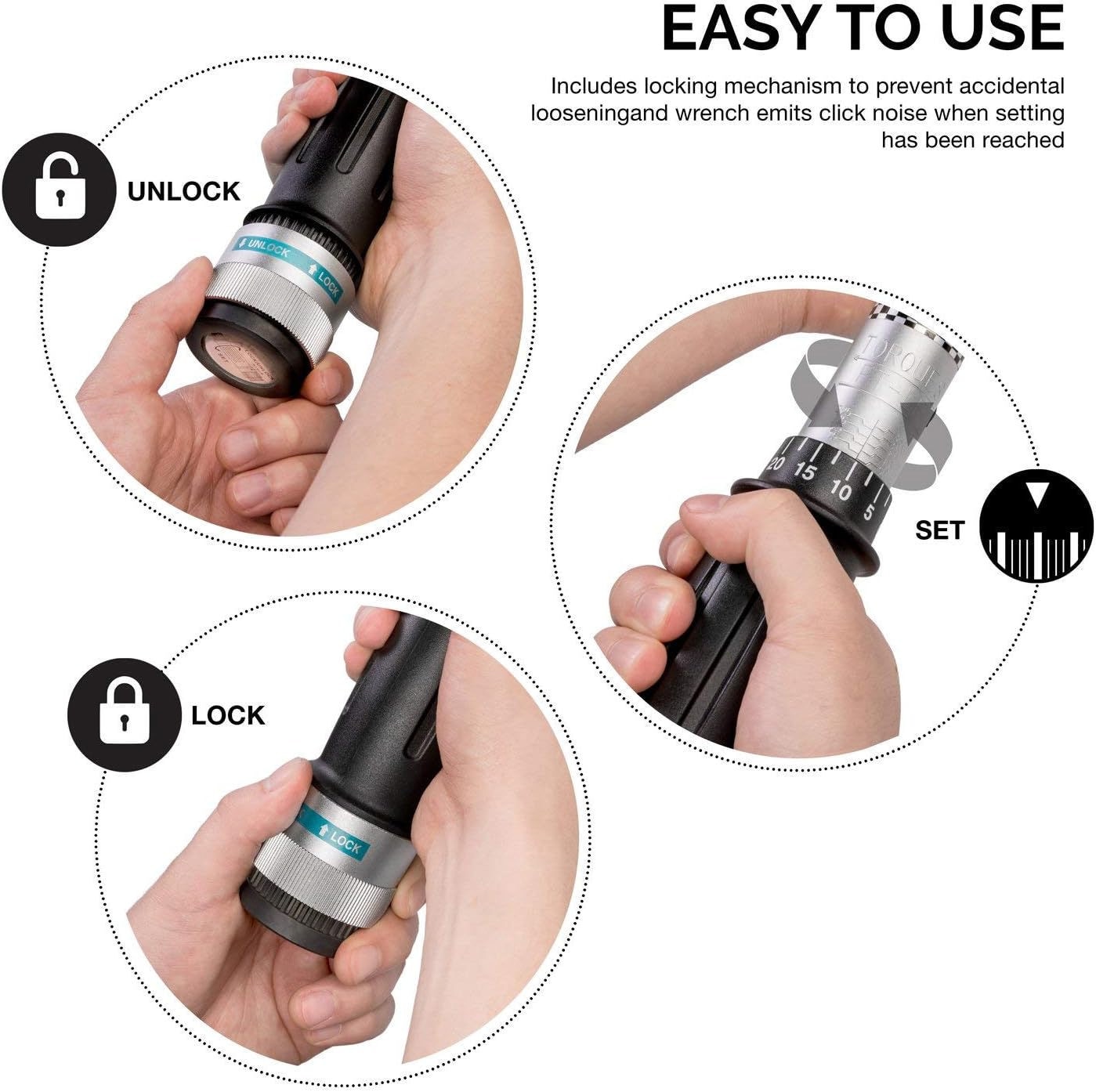 Llave de torsión de clic NEIKO de 1/2 pulgadas (50 libras-pie a 250 libras-pie) 03709B