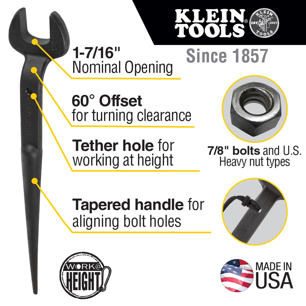 Llave de tuercas ajustable Klein Tools, abertura nominal de 1-7/16 pulgadas con orificio de seguridad 3213TT
