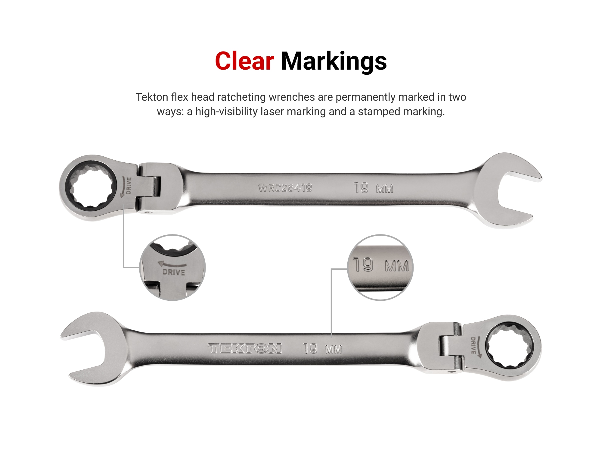 Llave de trinquete flexible estándar (SAE) TEKTON de 9/16 pulgadas WRC26314