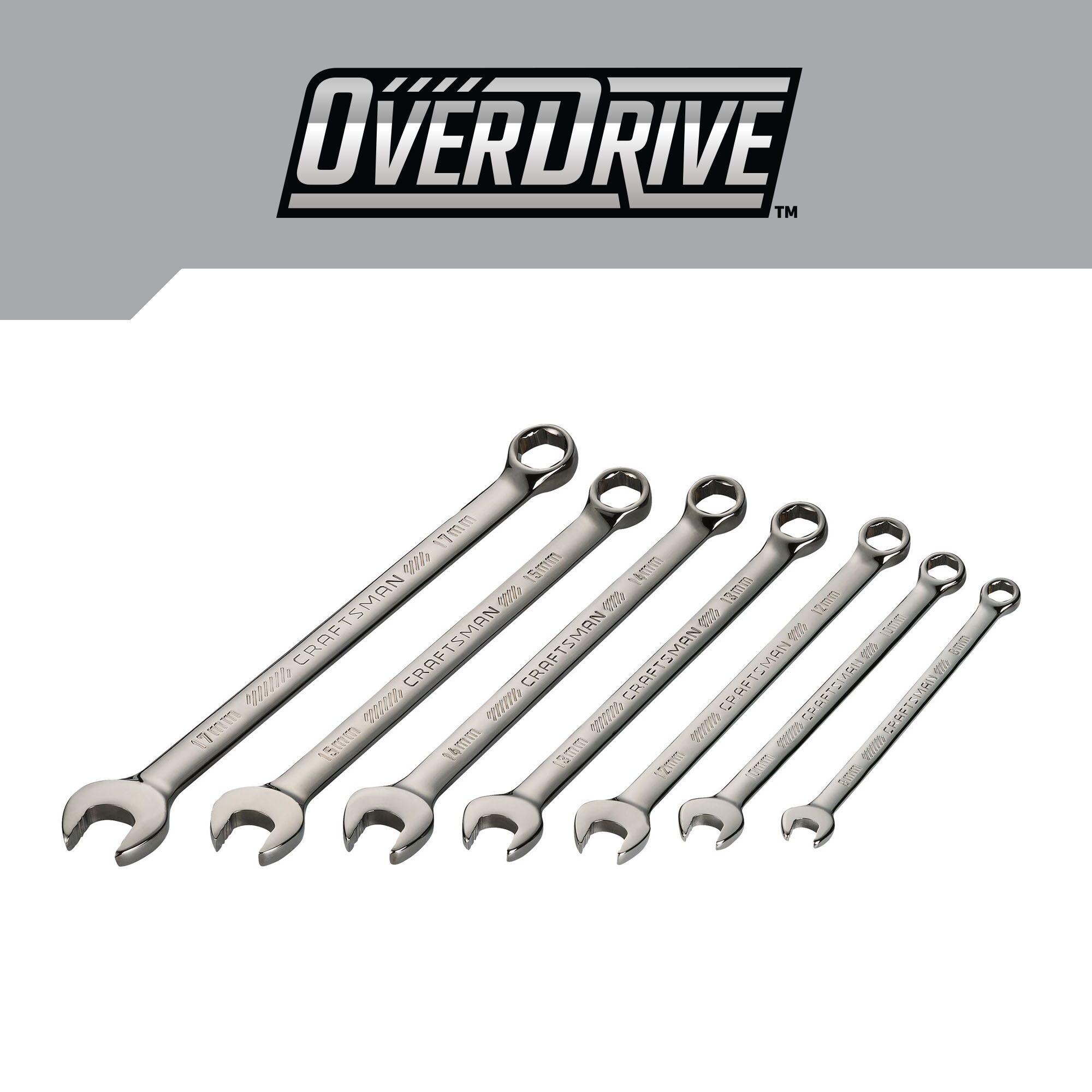 Juego de 7 piezas de llaves combinadas métricas estándar de 6 puntos "CRAFTSMAN OVERDRIVE" con estuche resistente - CMMT87807