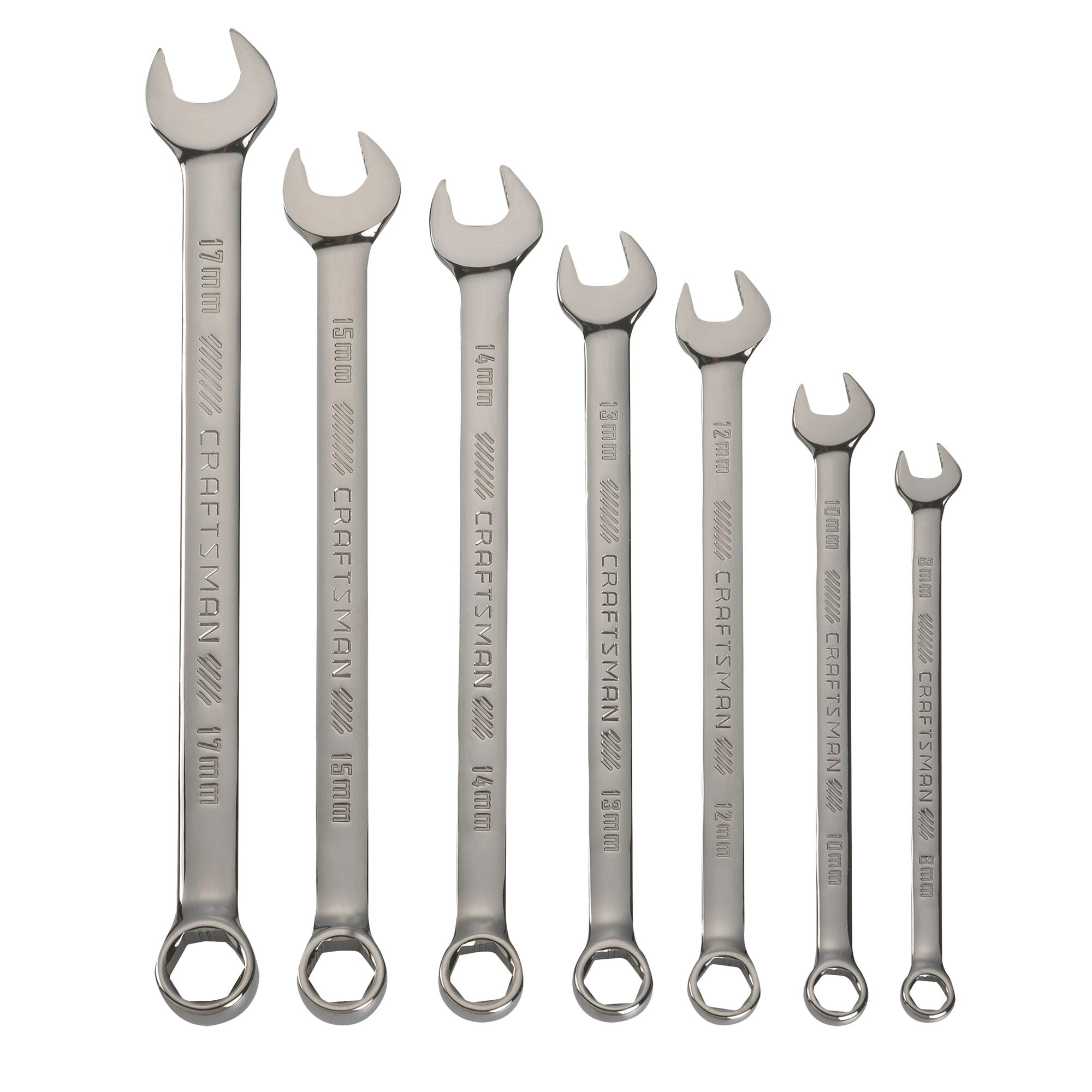 Juego de 7 piezas de llaves combinadas métricas estándar de 6 puntos "CRAFTSMAN OVERDRIVE" con estuche resistente - CMMT87807