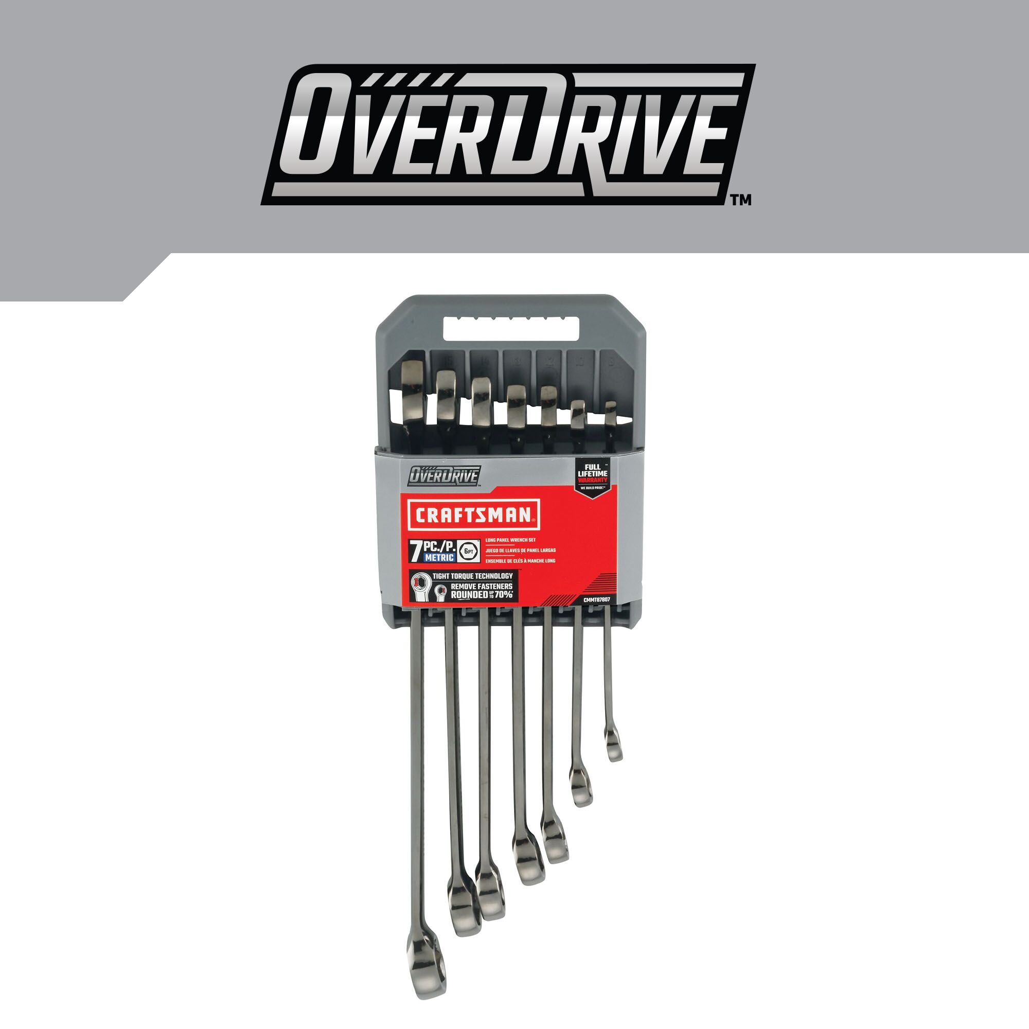 Juego de 7 piezas de llaves combinadas métricas estándar de 6 puntos "CRAFTSMAN OVERDRIVE" con estuche resistente - CMMT87807