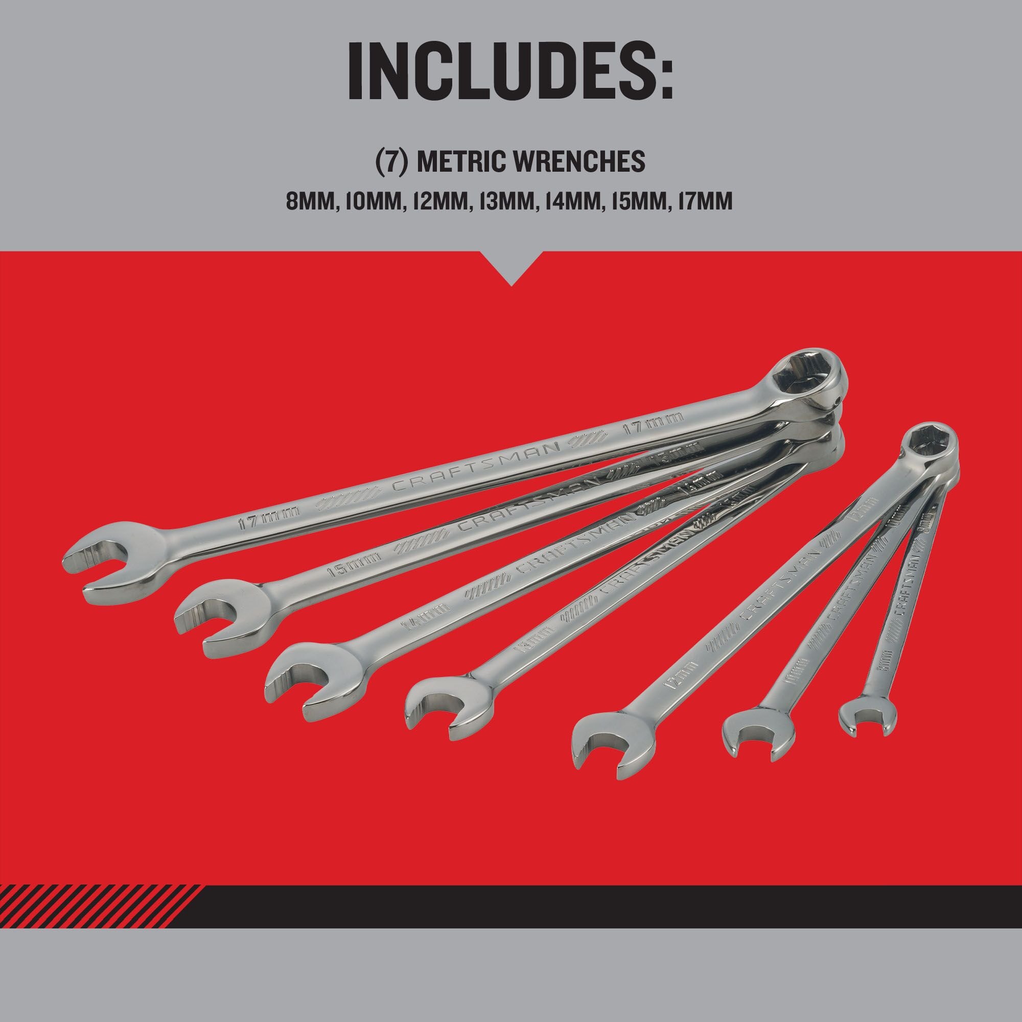 Juego de 7 piezas de llaves combinadas métricas estándar de 6 puntos "CRAFTSMAN OVERDRIVE" con estuche resistente - CMMT87807