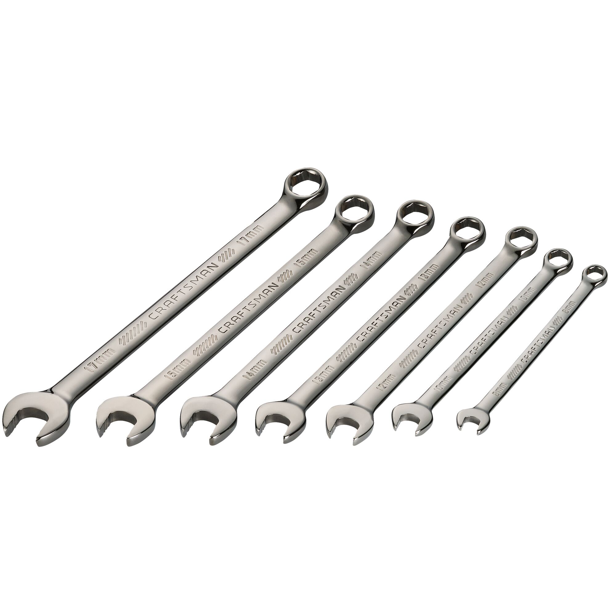 Juego de 7 piezas de llaves combinadas métricas estándar de 6 puntos "CRAFTSMAN OVERDRIVE" con estuche resistente - CMMT87807