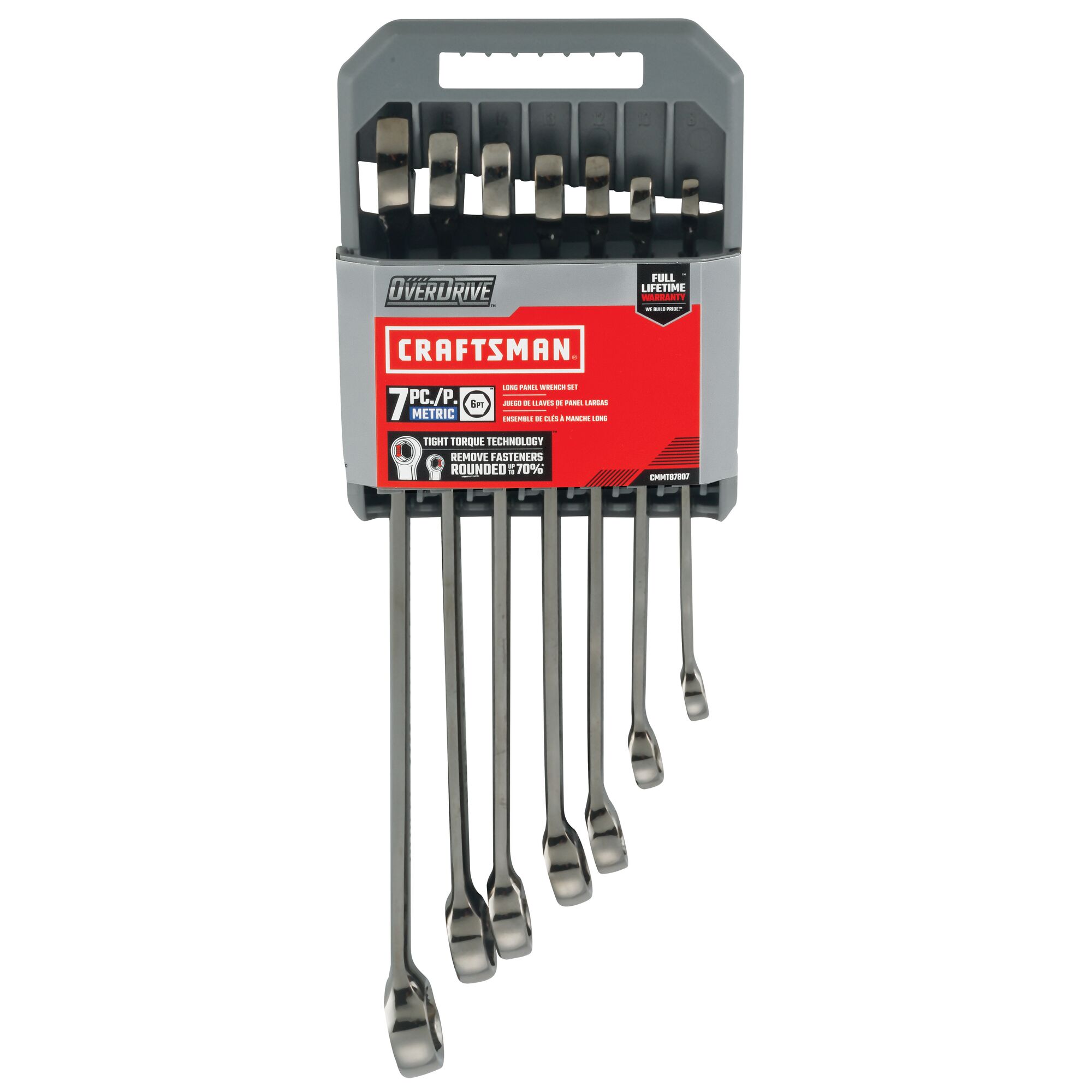 Juego de 7 piezas de llaves combinadas métricas estándar de 6 puntos "CRAFTSMAN OVERDRIVE" con estuche resistente - CMMT87807