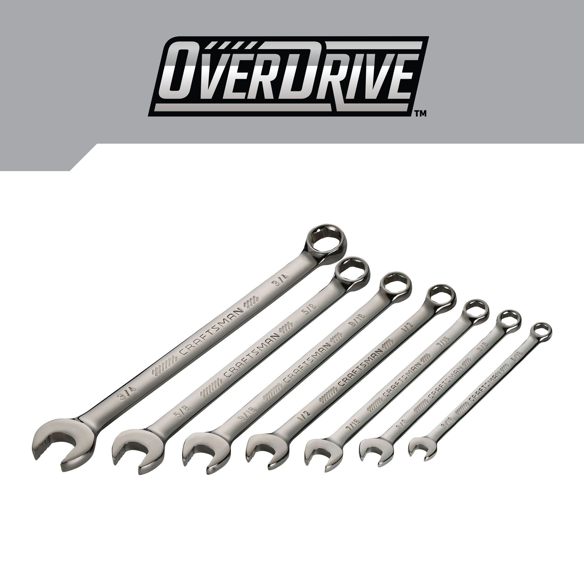 Juego de 7 piezas de llaves combinadas estándar de 6 puntos CRAFTSMAN OVERDRIVE con estuche resistente incluido - Sistema Standard (SAE)