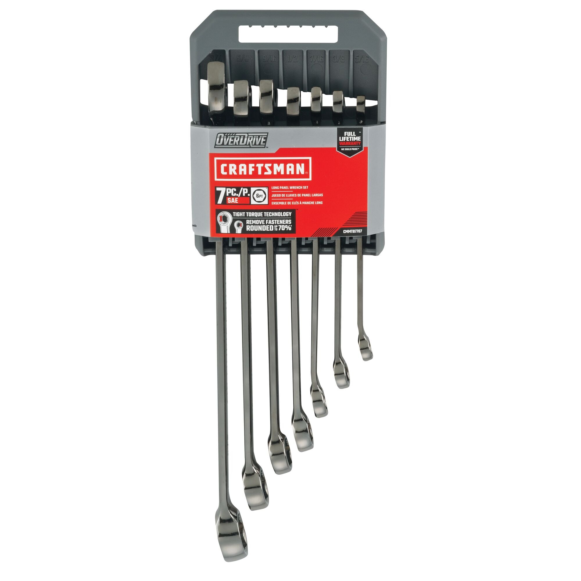 Juego de 7 piezas de llaves combinadas estándar de 6 puntos CRAFTSMAN OVERDRIVE con estuche resistente incluido - Sistema Standard (SAE)