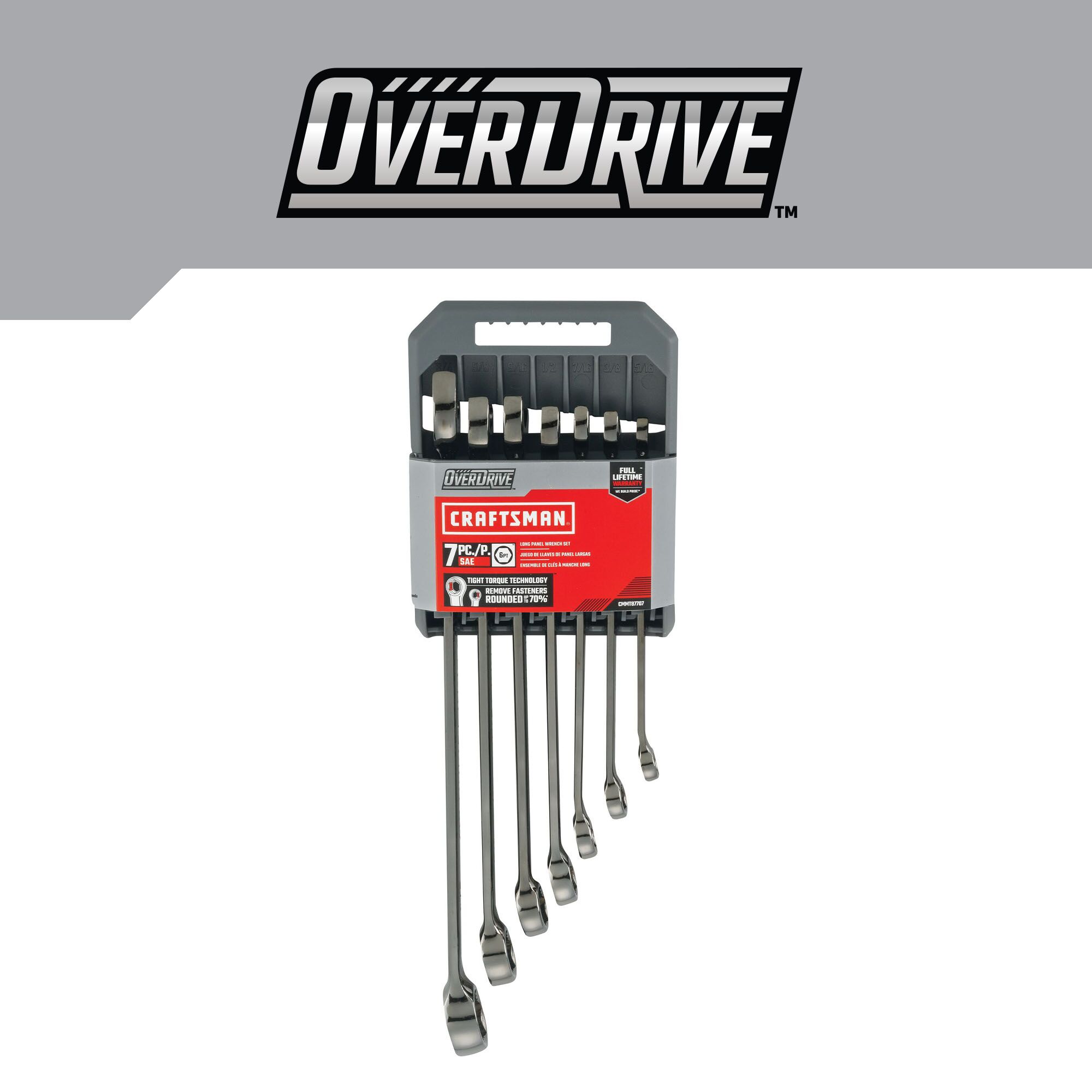 Juego de 7 piezas de llaves combinadas estándar de 6 puntos CRAFTSMAN OVERDRIVE con estuche resistente incluido - Sistema Standard (SAE)