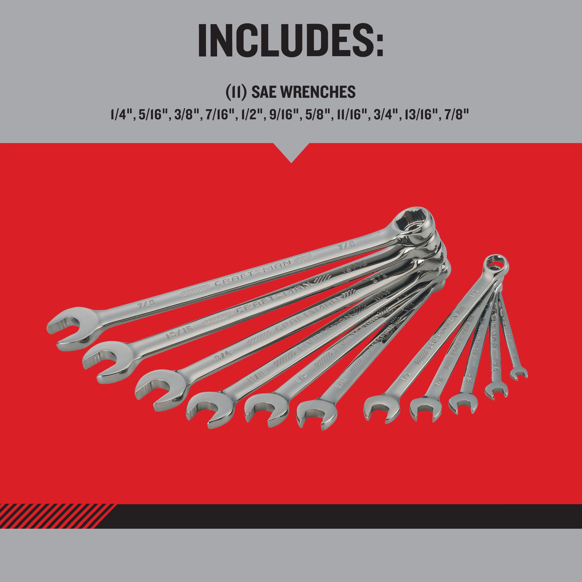 Juego de 11 piezas de llaves combinadas estándar de 6 puntos (SAE) OVERDRIVE de CRAFTSMAN incluye estuche rígido CMMT87711