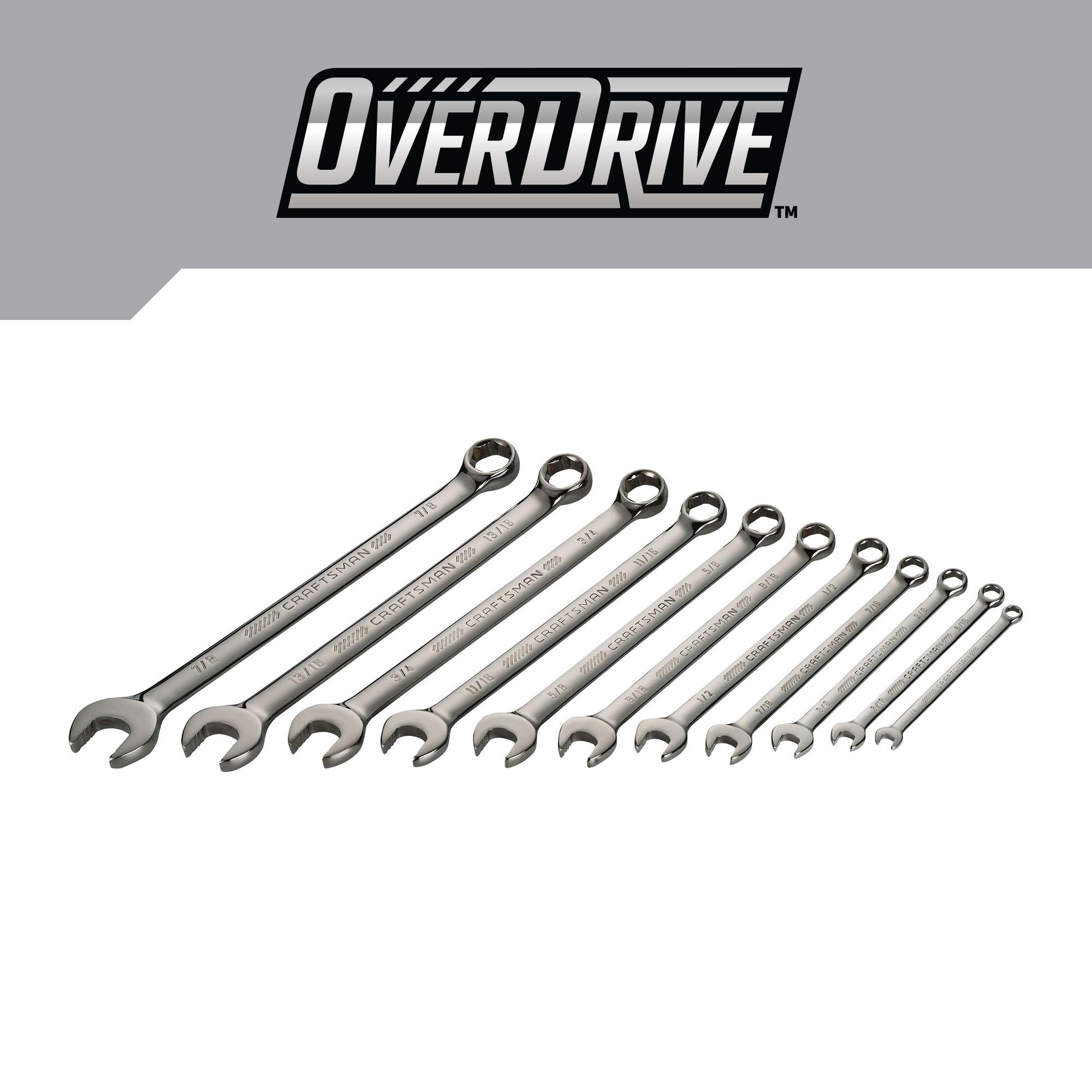 Juego de 11 piezas de llaves combinadas estándar de 6 puntos (SAE) OVERDRIVE de CRAFTSMAN incluye estuche rígido CMMT87711