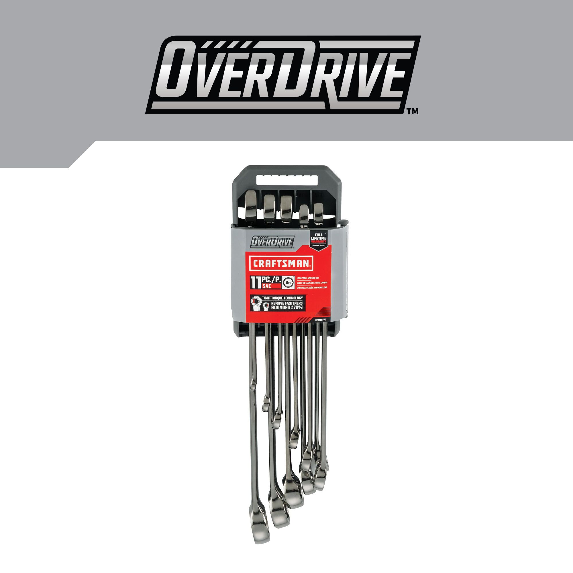Juego de 11 piezas de llaves combinadas estándar de 6 puntos (SAE) OVERDRIVE de CRAFTSMAN incluye estuche rígido CMMT87711