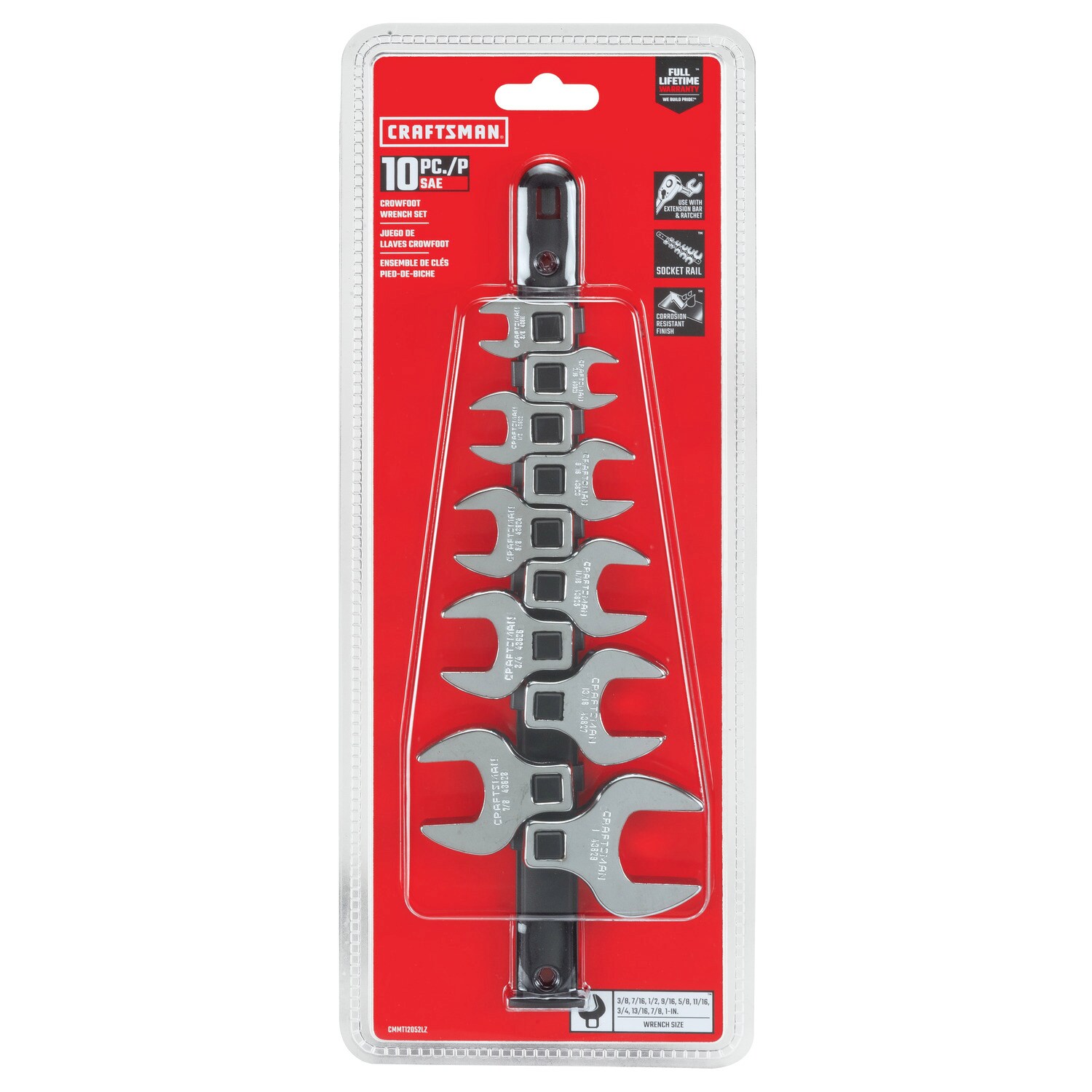 Set de 10 piezas de Llaves de Combinación Abierta CROWFOOT estándar de 6 puntas (SAE) CRAFTSMAN (sin estuche) CMMT12052LZ