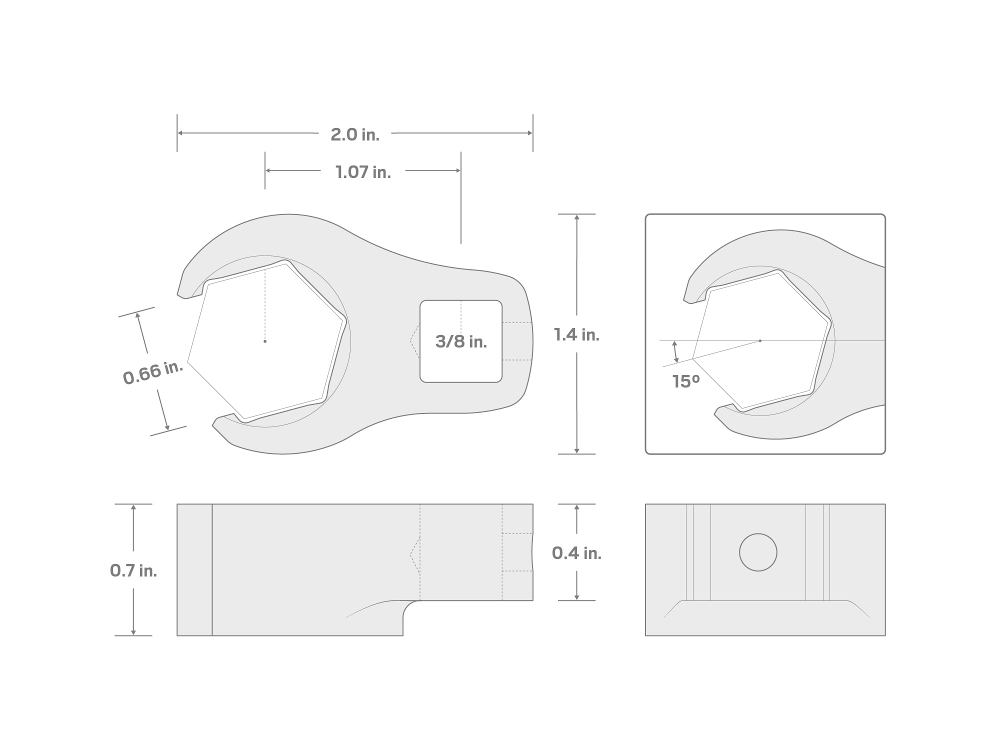 Llave de estrella abierta para tuerca roscada estándar de 7/8 pulgadas de 6 puntas (SAE) TEKTON (sin estuche) WCF15222