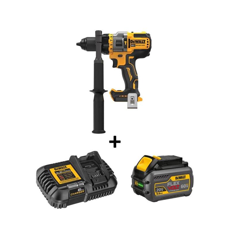 Martillo taladro/destornillador inalámbrico sin escobillas DEWALT 20V MAX de 1/2 pulgadas con ventaja FLEXVOLT y (1) kit de batería FLEXVOLT 6.0Ah - DCD999BW606C