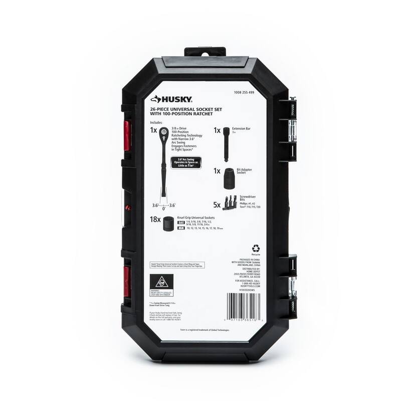 Juego de llaves de trinquete universales de 3/8 pulgadas de 100 posiciones Husky (26 piezas) - H1003D26SWS