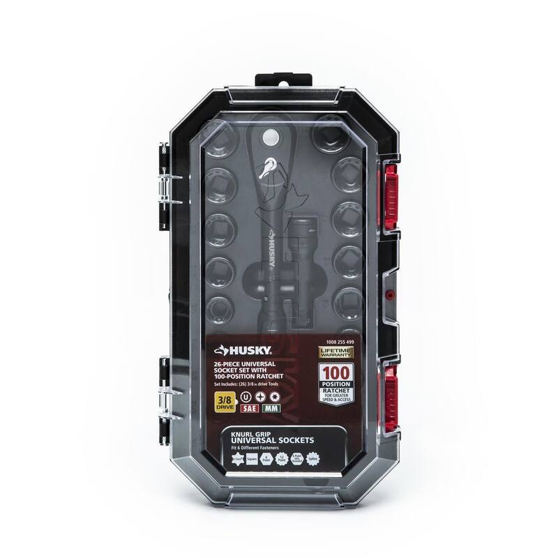 Juego de llaves de trinquete universales de 3/8 pulgadas de 100 posiciones Husky (26 piezas) - H1003D26SWS