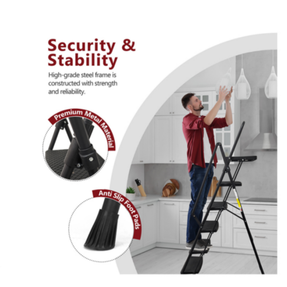 Escalera de 4 peldaños Siavonce con capacidad de 500 lb, plegable de acero negro XH54808