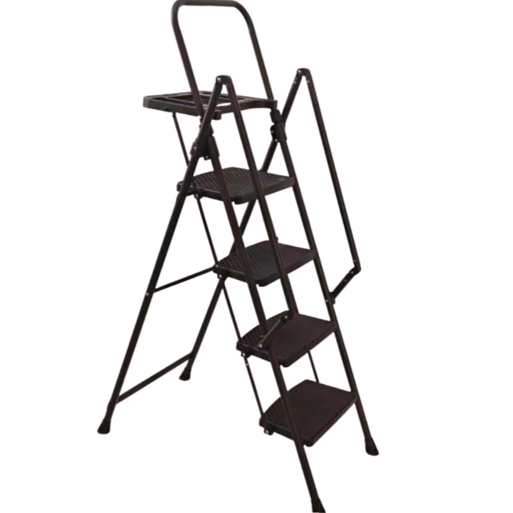 Escalera de 4 peldaños Siavonce con capacidad de 500 lb, plegable de acero negro XH54808