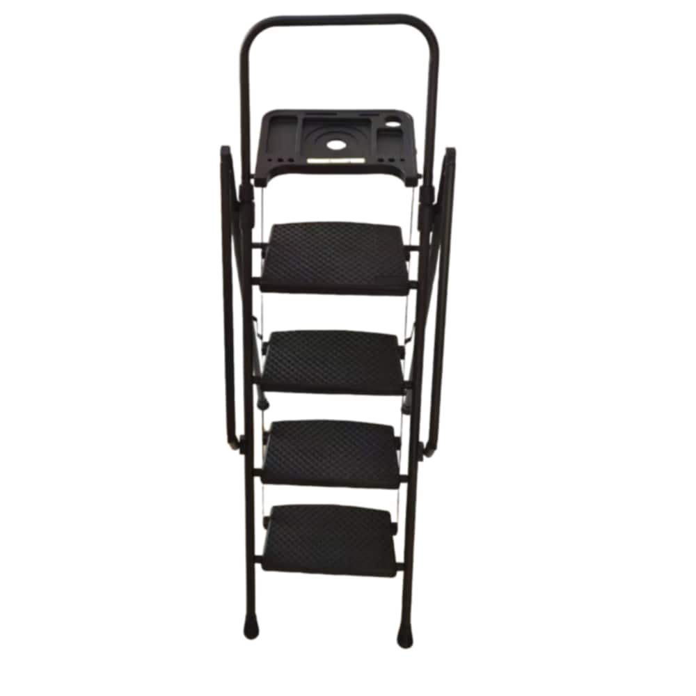 Escalera de 4 peldaños Siavonce con capacidad de 500 lb, plegable de acero negro XH54808