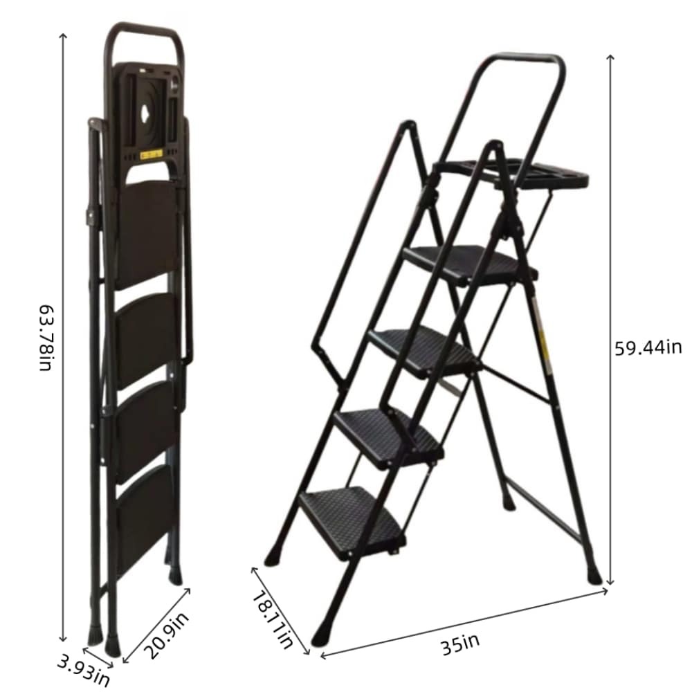 Escalera de 4 peldaños Siavonce con capacidad de 500 lb, plegable de acero negro XH54808