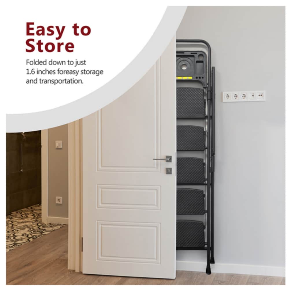 Escalera de 4 peldaños Siavonce con capacidad de 500 lb, plegable de acero negro XH54808