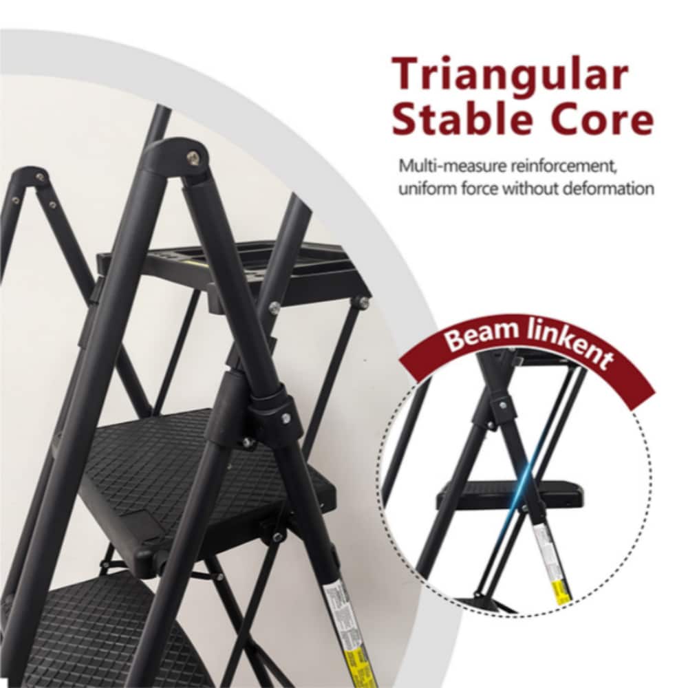 Escalera de 4 peldaños Siavonce con capacidad de 500 lb, plegable de acero negro XH54808