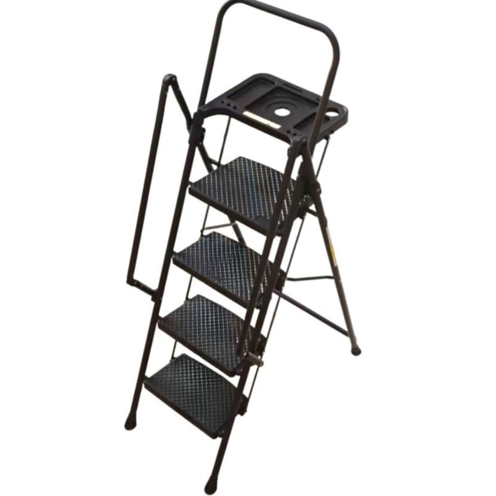 Escalera de 4 peldaños Siavonce con capacidad de 500 lb, plegable de acero negro XH54808