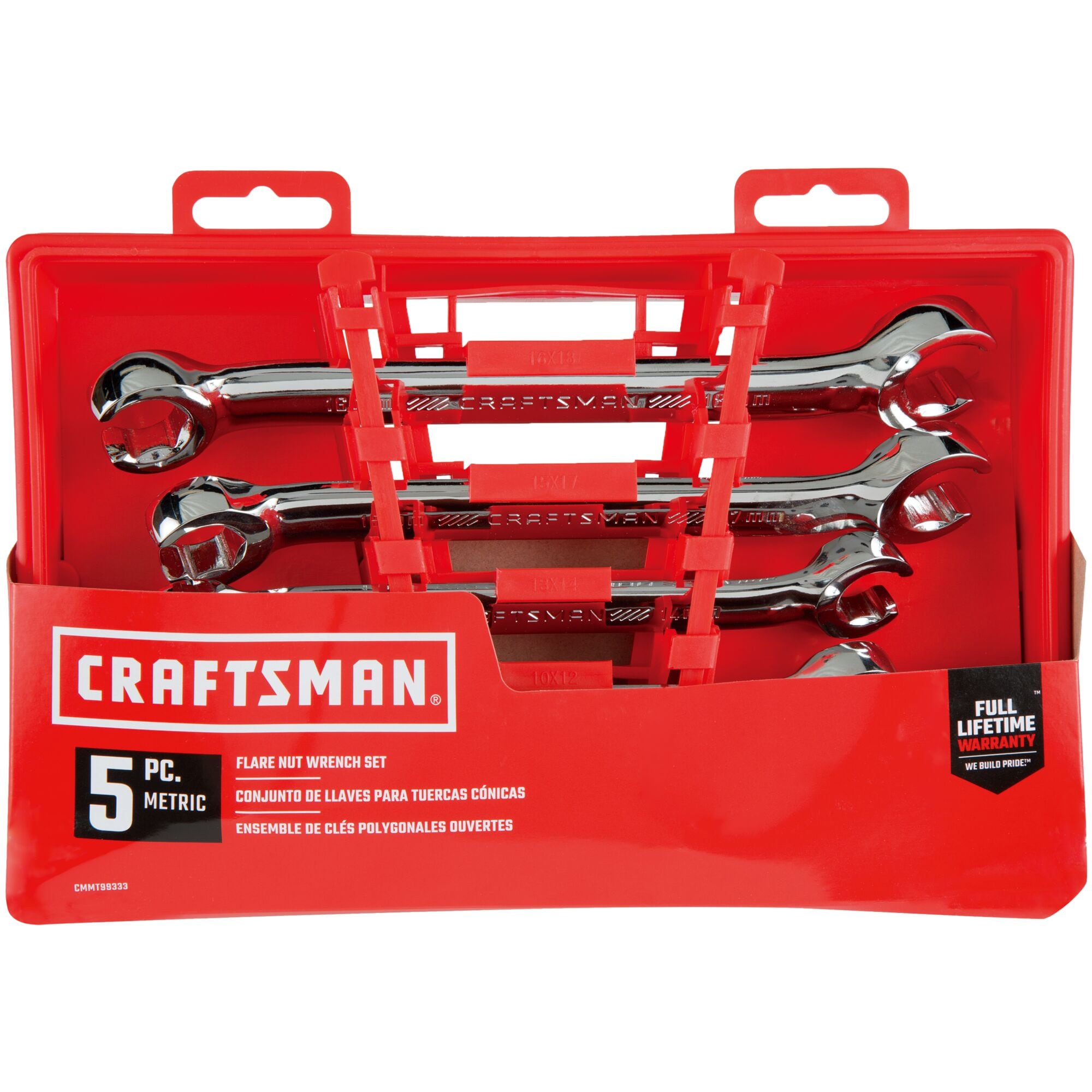 Juego de 5 piezas CRAFTSMAN Llaves de extremo abierto métricas de 6 puntos con casquillo incluye estuche rígido CMMT99333