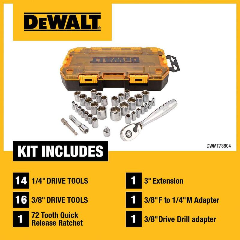 Juego de trinquete y dados de 1/4 y 3/8 pulgadas DEWALT (34 piezas) - DWMT73804