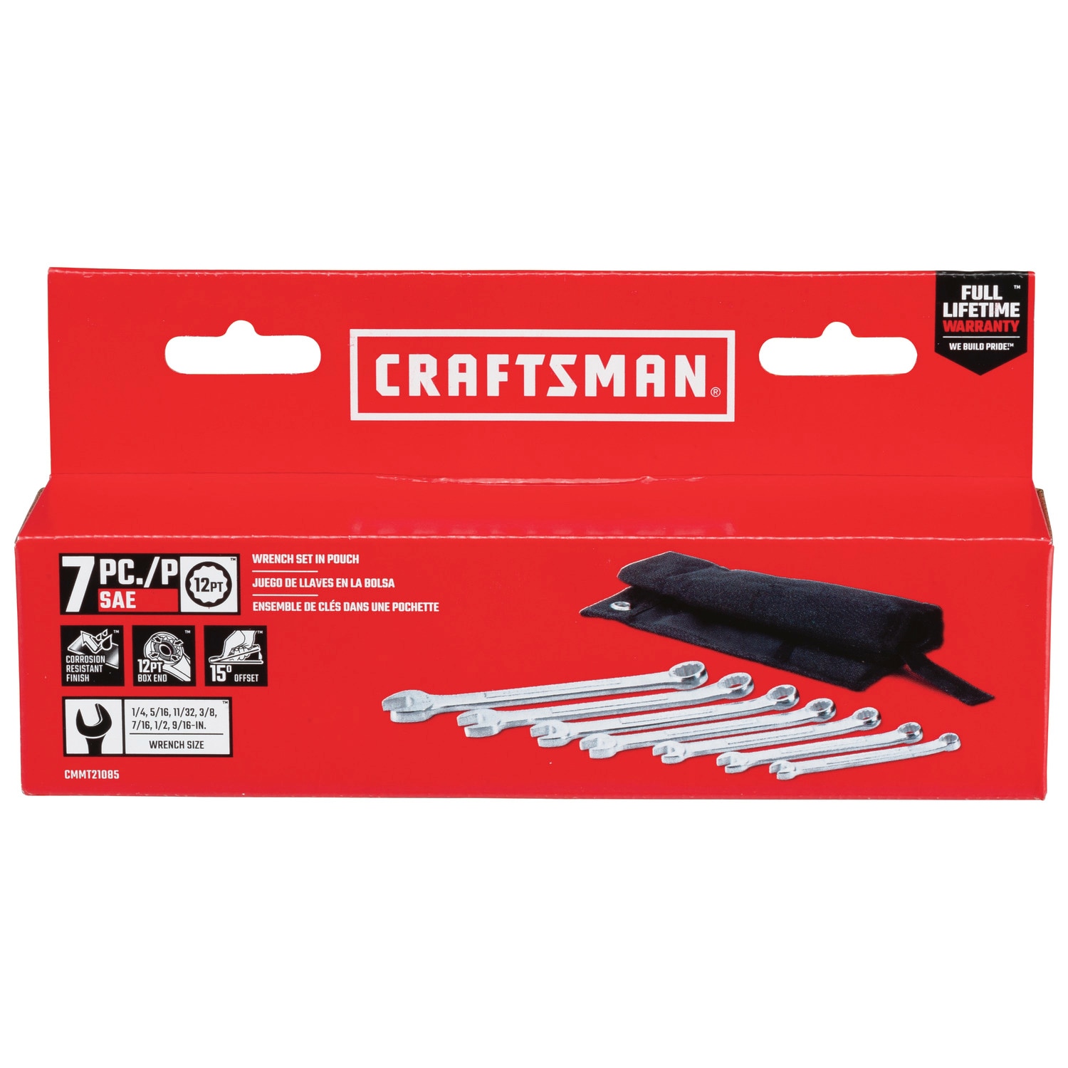 Juego de 7 piezas CRAFTSMAN Llaves Combinadas Estándar de 12 Puntas (SAE) con Estuche Suave incluido CMMT21085