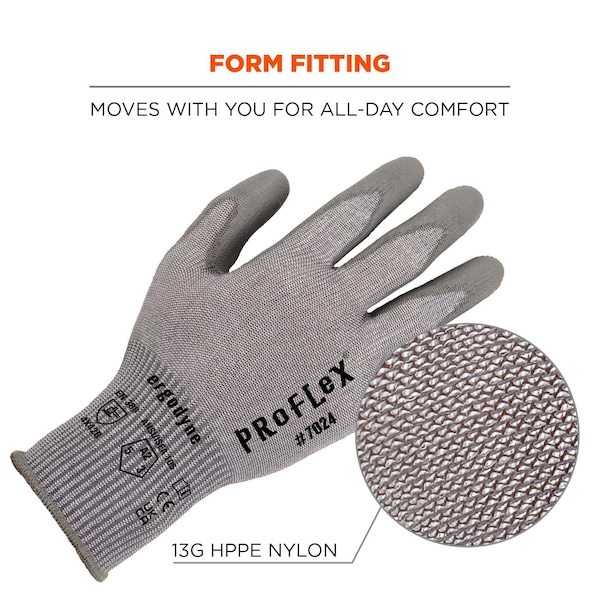 Proflex de Ergodyne ANSI A2 PU recubierto de guantes CR 12 pares, gris, talla XXL - 7024-12PR