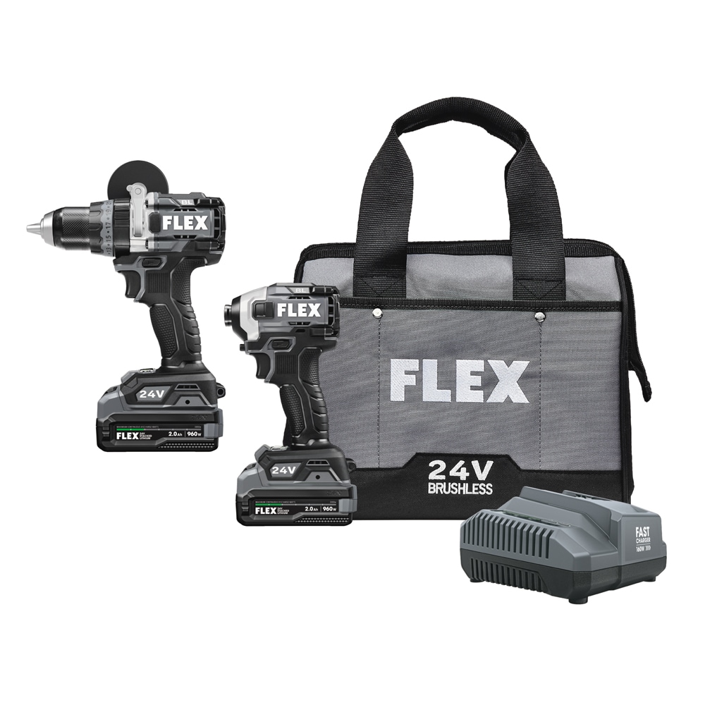 Kit de combinación de herramientas eléctricas sin escobillas FLEX de 24 voltios con estuche suave (incluye 2 baterías y cargador) FXM202-2K