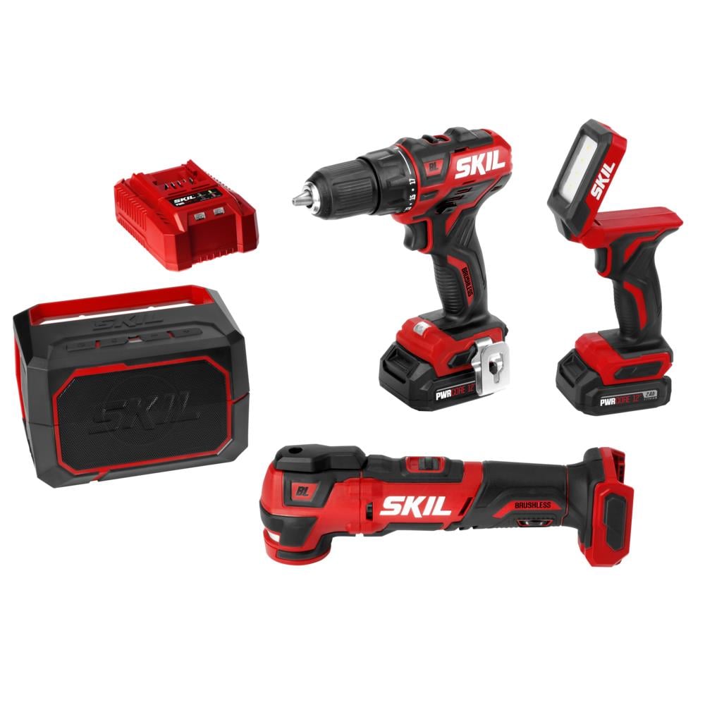 Kit de combo de herramientas eléctricas sin escobillas SKIL PWR CORE de 12 voltios con 4 herramientas (incluye 2 baterías y cargador) CB738901