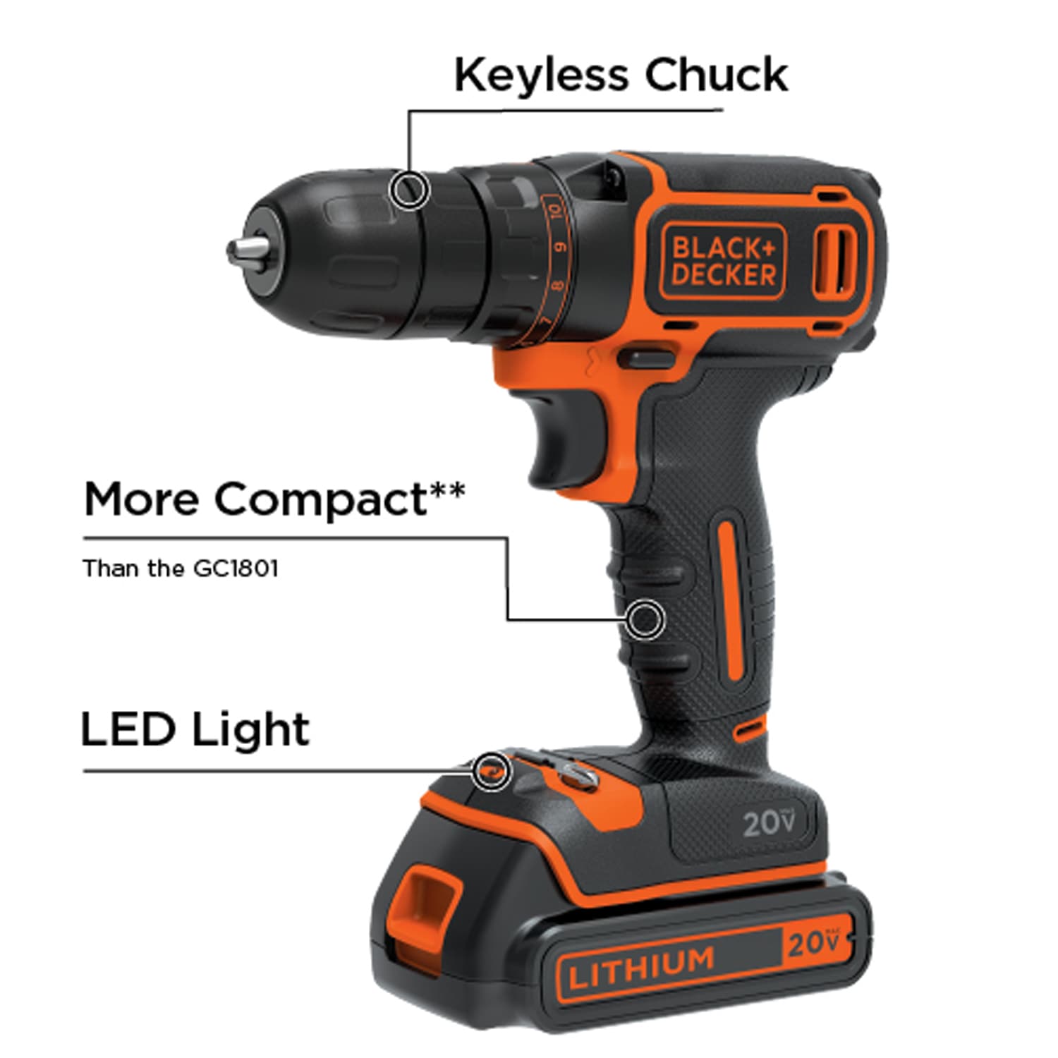 BLACK+DECKER POWERCONNECT Taladro inalámbrico de 20 voltios Max 3/8 pulg. - 1 batería incluida BDCDD120C