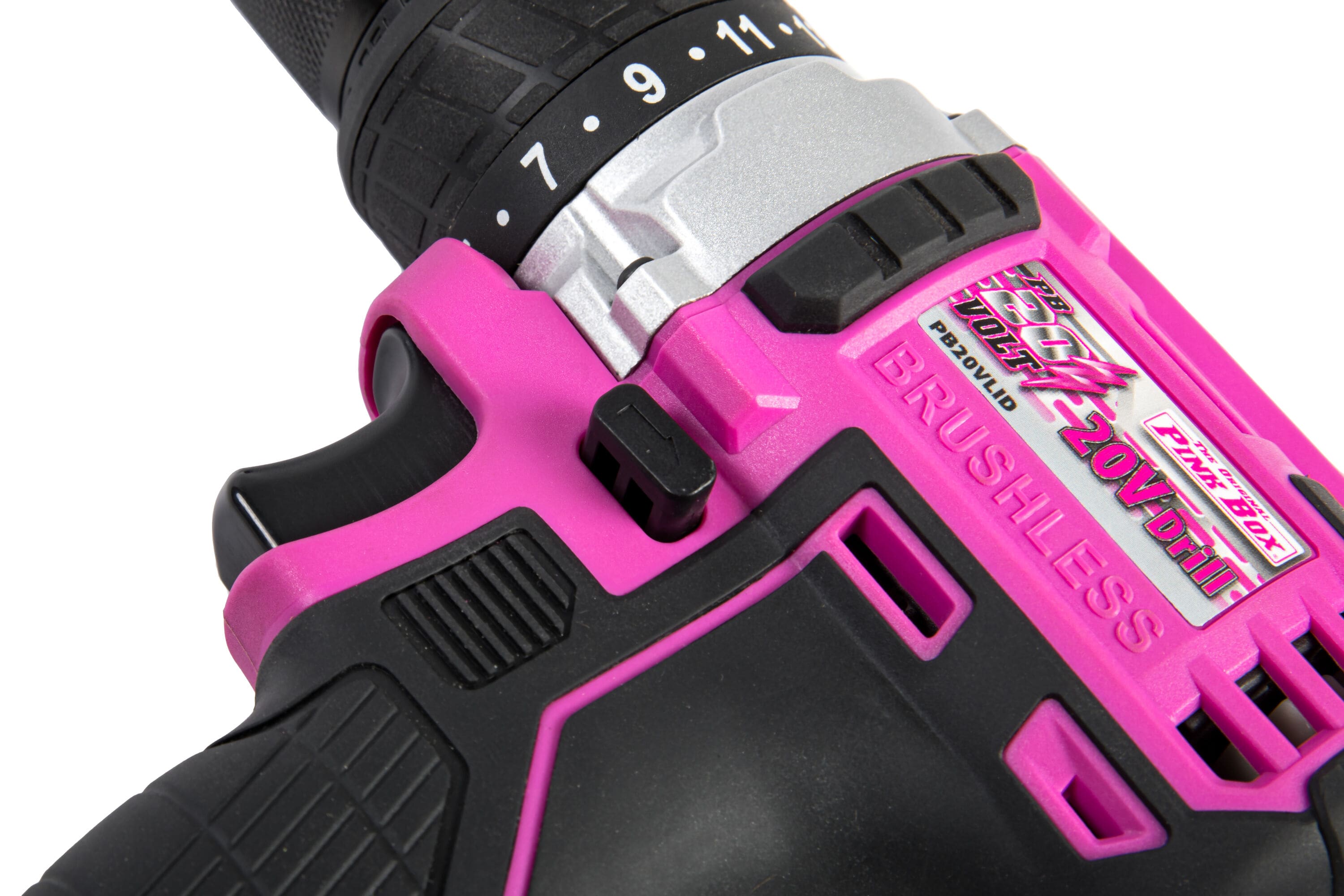  Taladro inalámbrico sin escobillas The Original Pink Box de 20 voltios y 1/2 pulgadas con llave PB20VLID-2AH-CHRGR