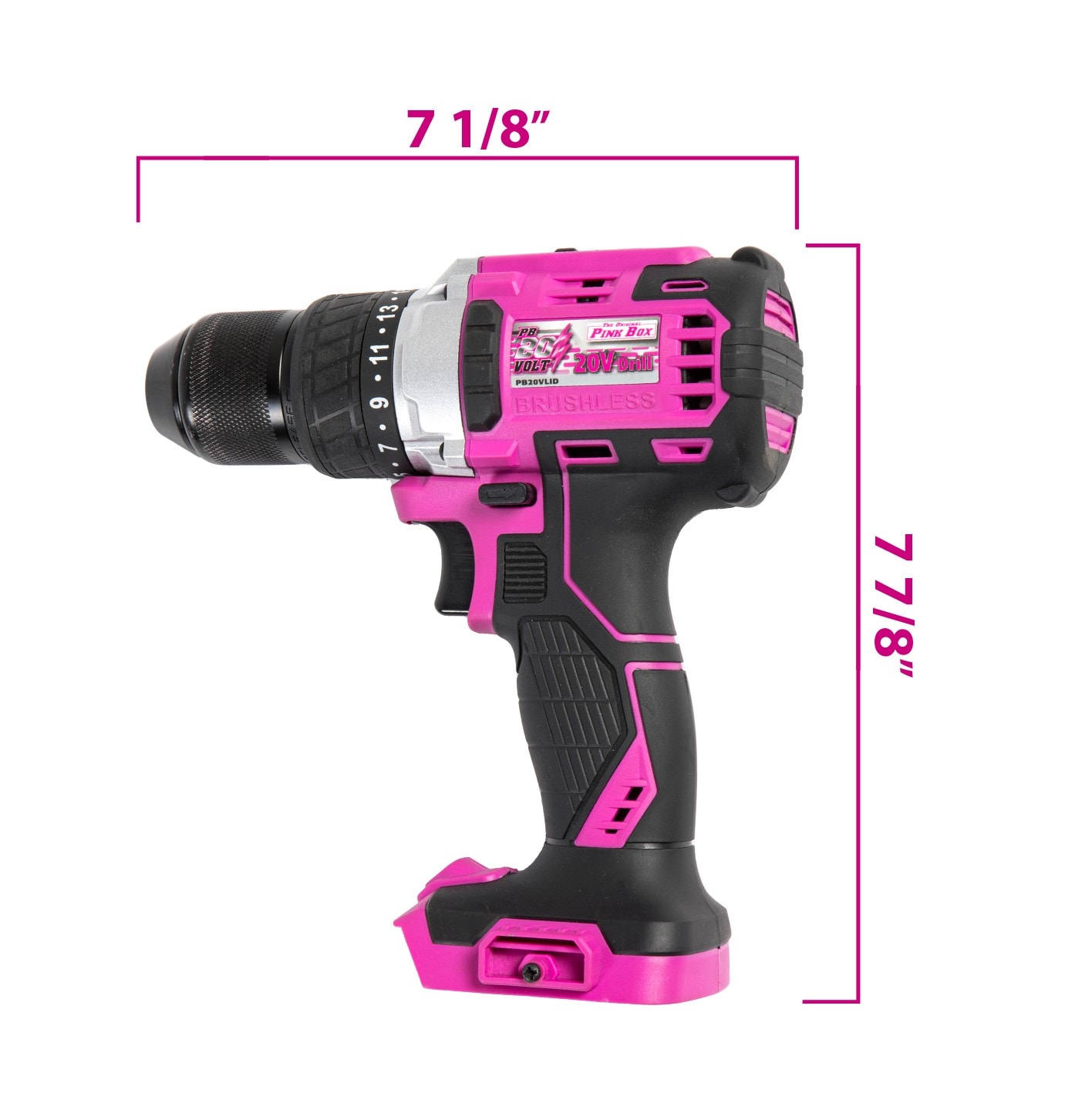  Taladro inalámbrico sin escobillas The Original Pink Box de 20 voltios y 1/2 pulgadas con llave PB20VLID-2AH-CHRGR